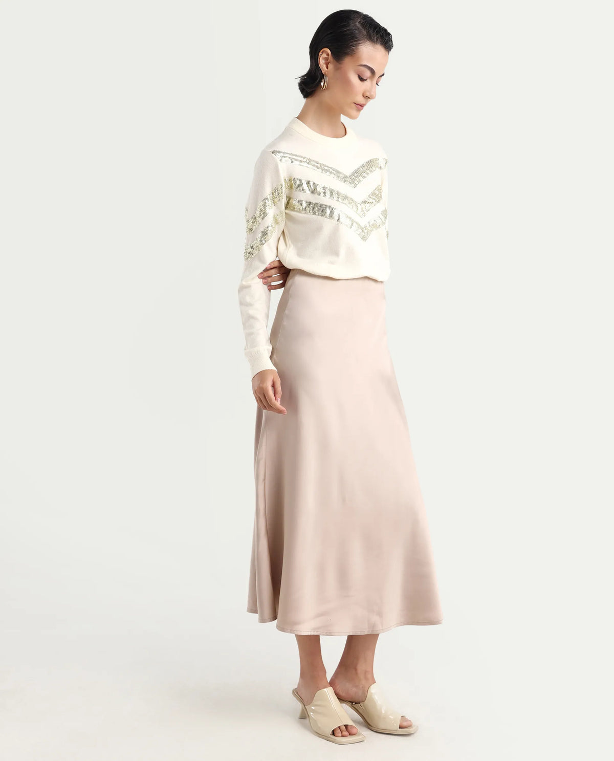 Rareism Women's Niyano Beige Polyester A-Line Skirt