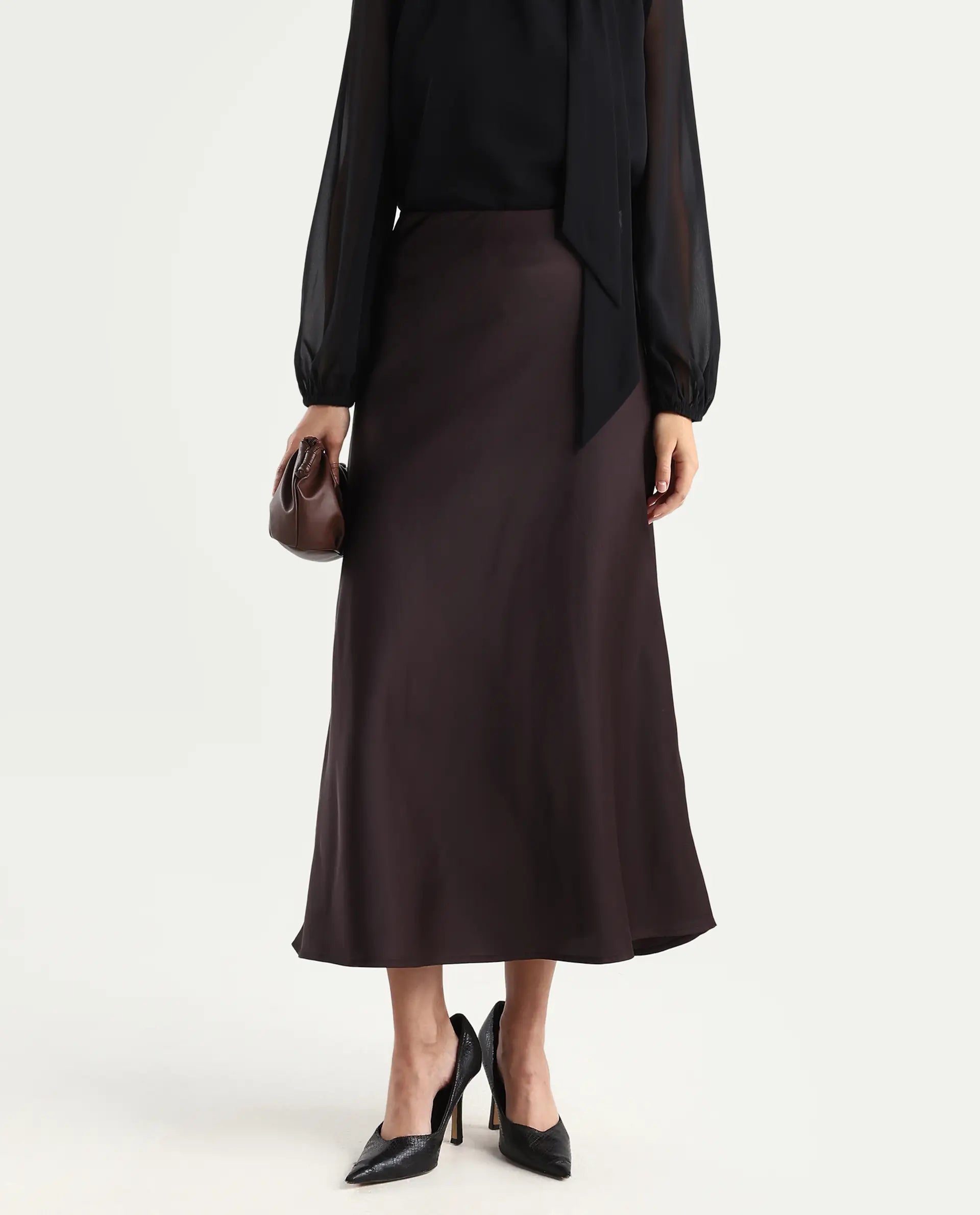 Rareism Women's Niyano Brown Polyester A-Line Skirt