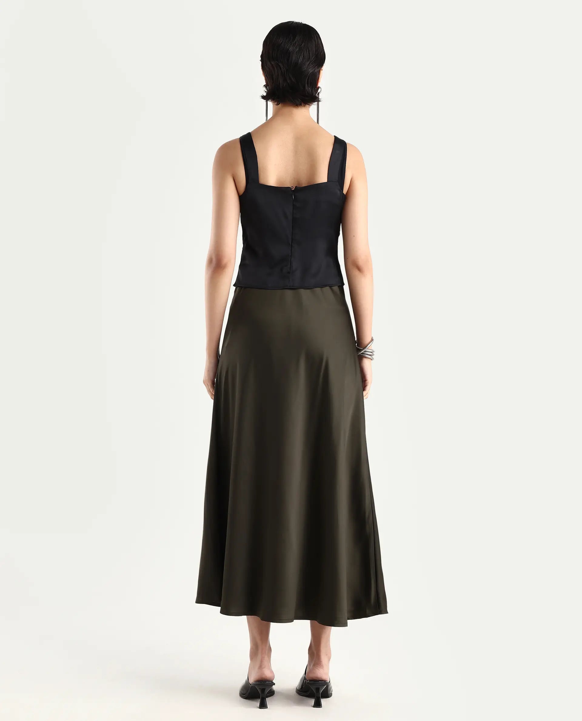 Rareism Women's Niyano Olive Polyester A-Line Skirt