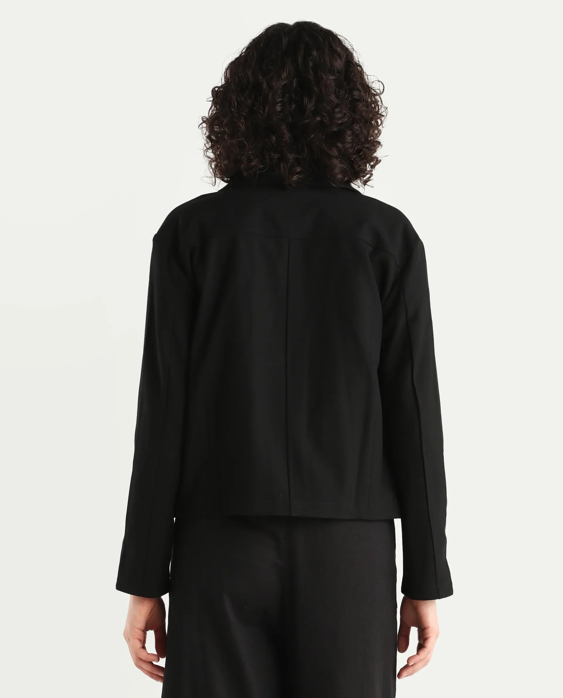 Rareism Women's Nizlo Black Polyester Blend Spread Collar Regular Plain Jacket