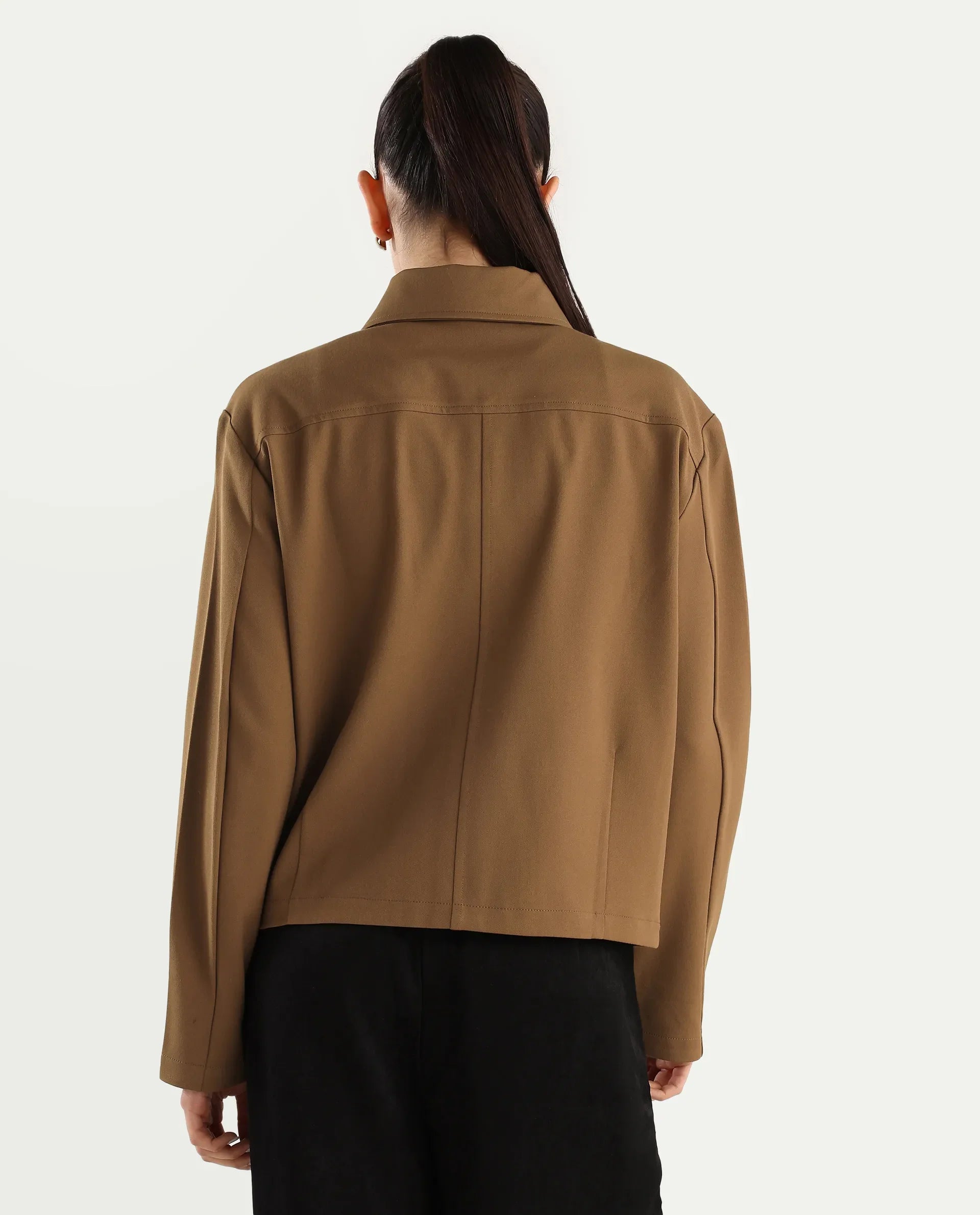 Rareism Women's Nizloz Light Brown Polyester Blend Spread Collar Regular Plain Jacket