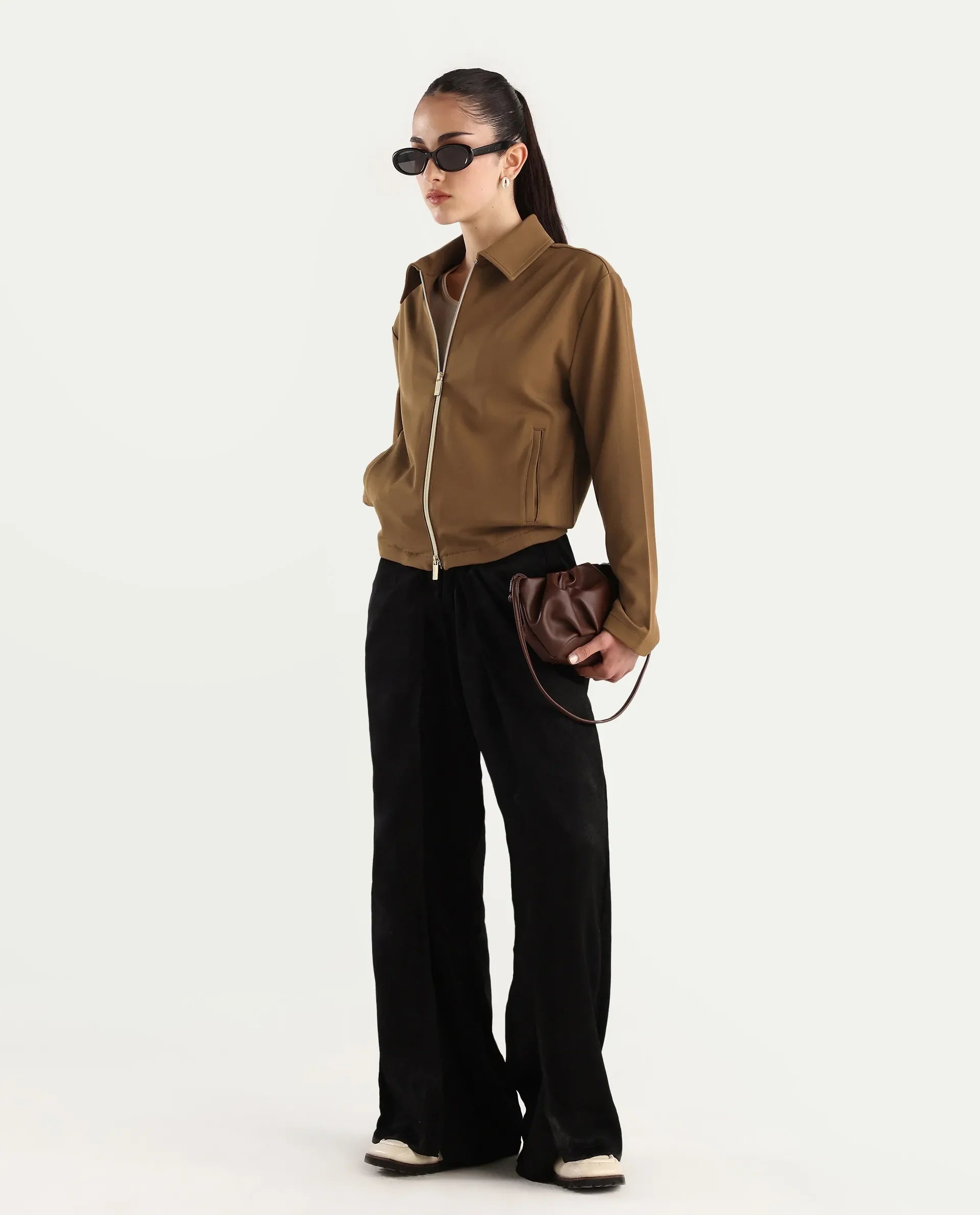 Rareism Women's Nizloz Light Brown Polyester Blend Spread Collar Regular Plain Jacket