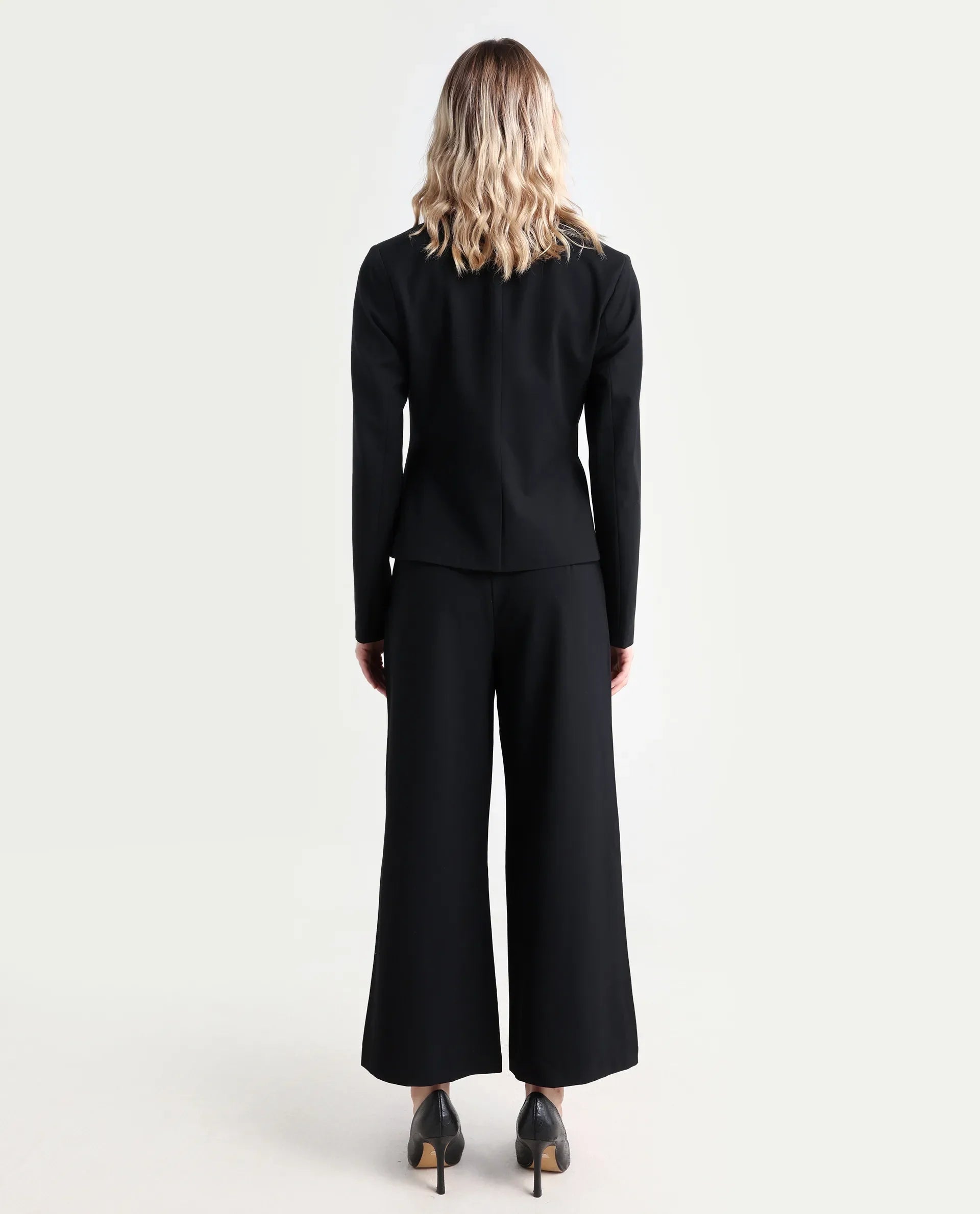 Rareism Women's Noahti Black Cotton Plain Ankle Length Wide Trouser