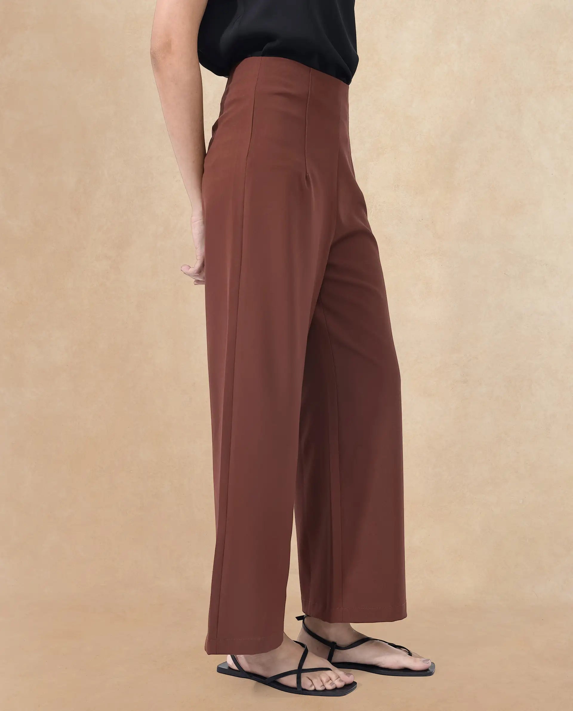 Rareism Women's Noahti Light Rust Cotton Plain Ankle Length Wide Trouser