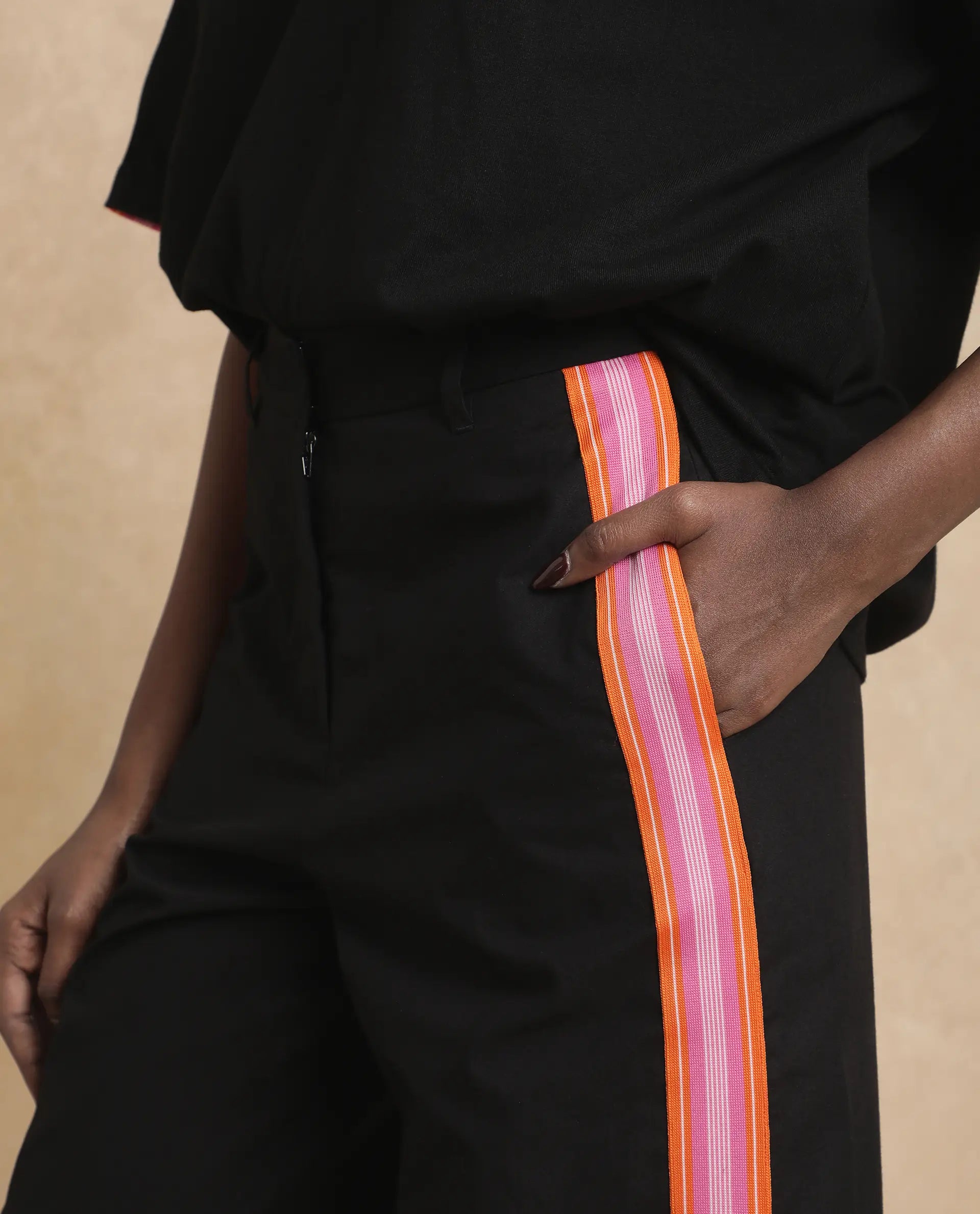 Rareism Women's Nonwen B Black Cotton Plain Ankle Length Wide Trouser