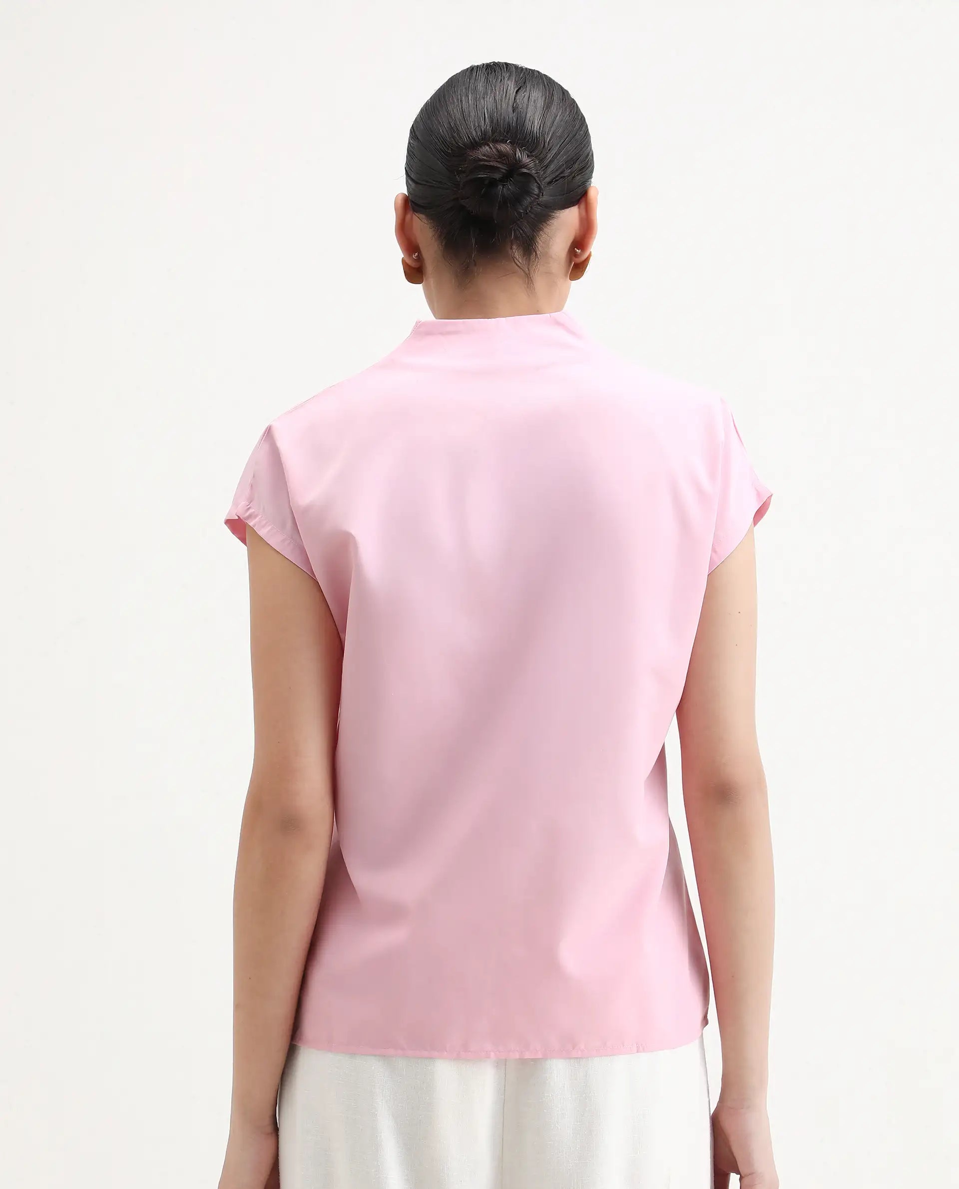 Rareism Women's Nopplo Pink Polyester Blend V-Neck Plain Extended Sleeves Regular Fit Top