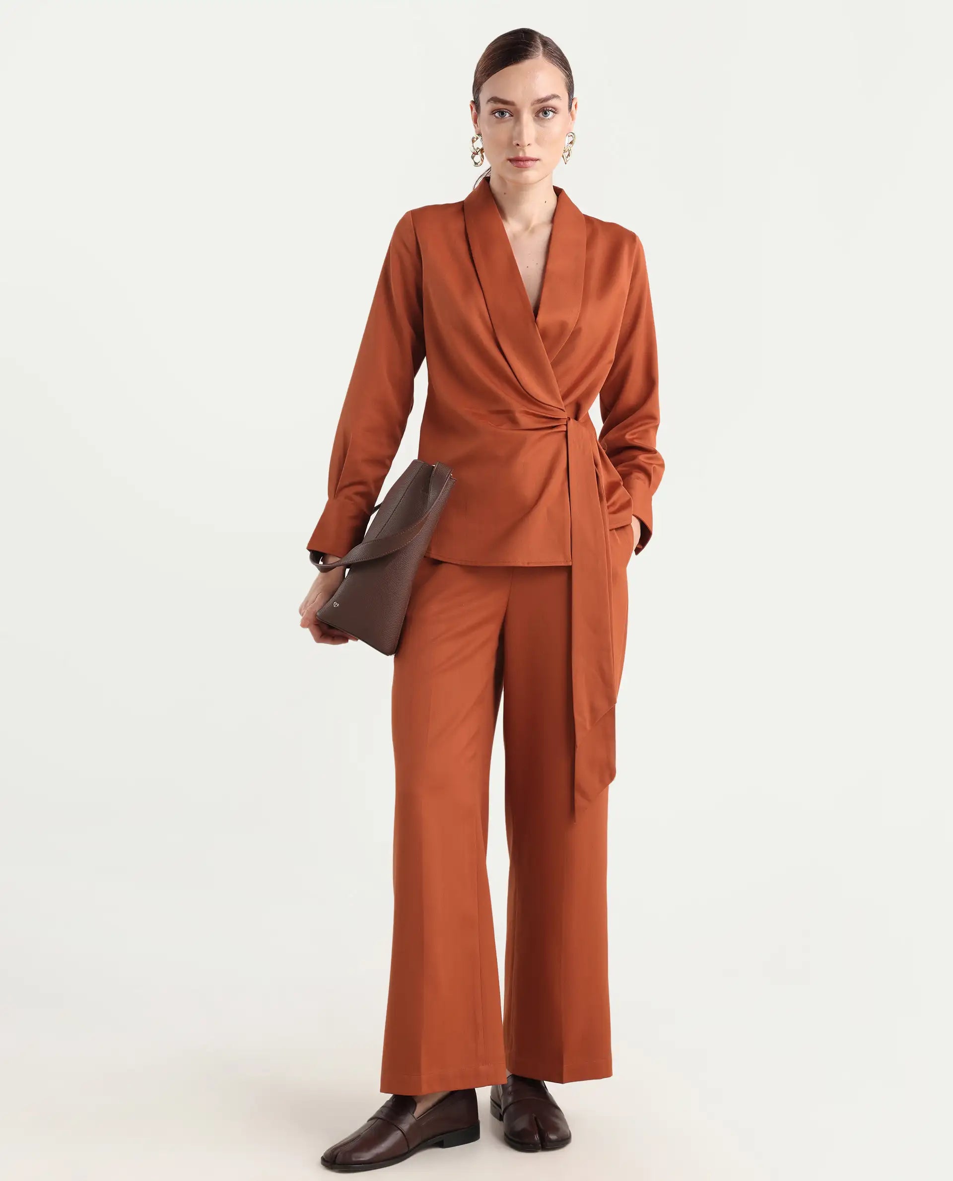 Rareism Women's Nublin-B Rust Polyester Blend Wide Trouser