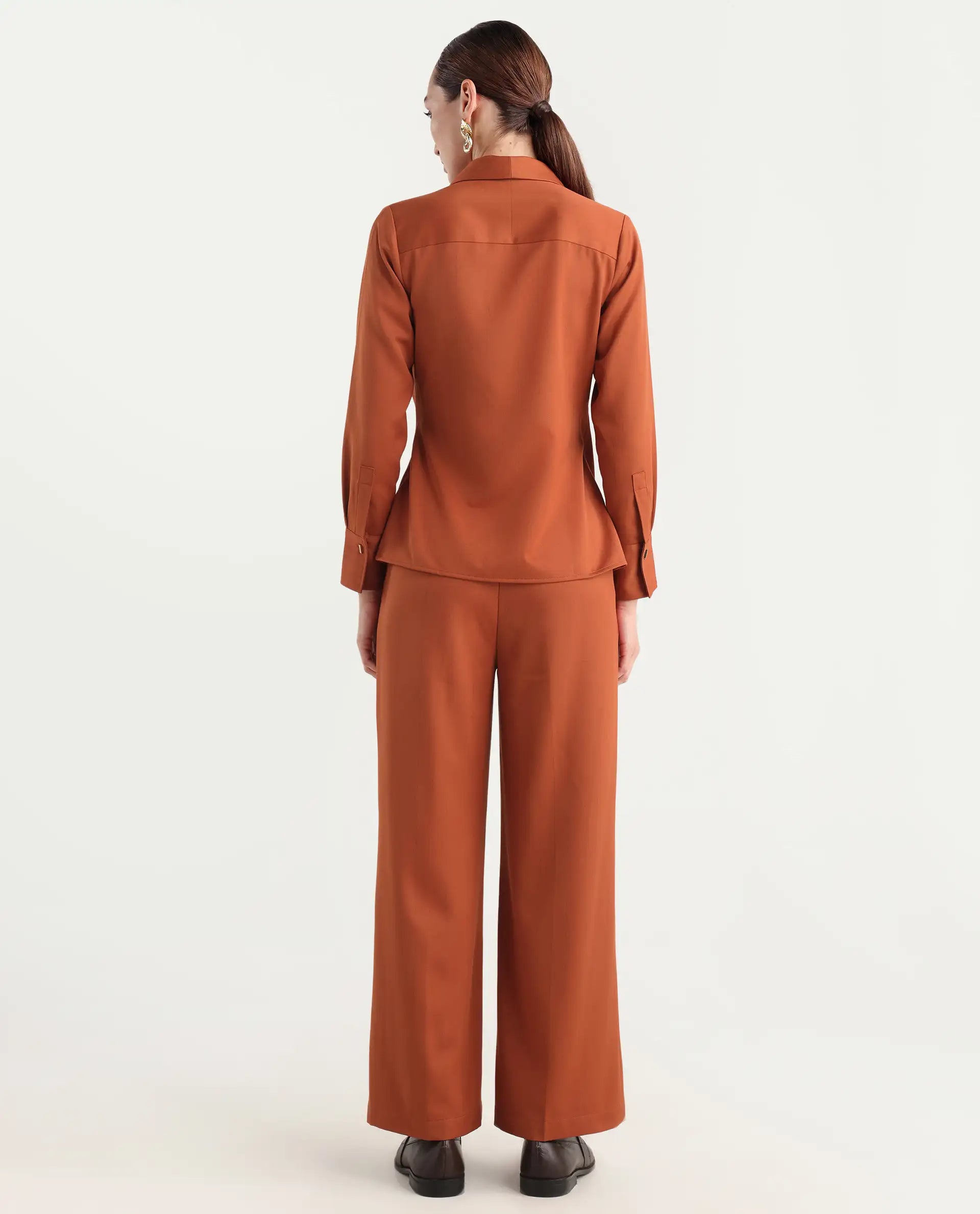 Rareism Women's Nublin-B Rust Polyester Blend Wide Trouser