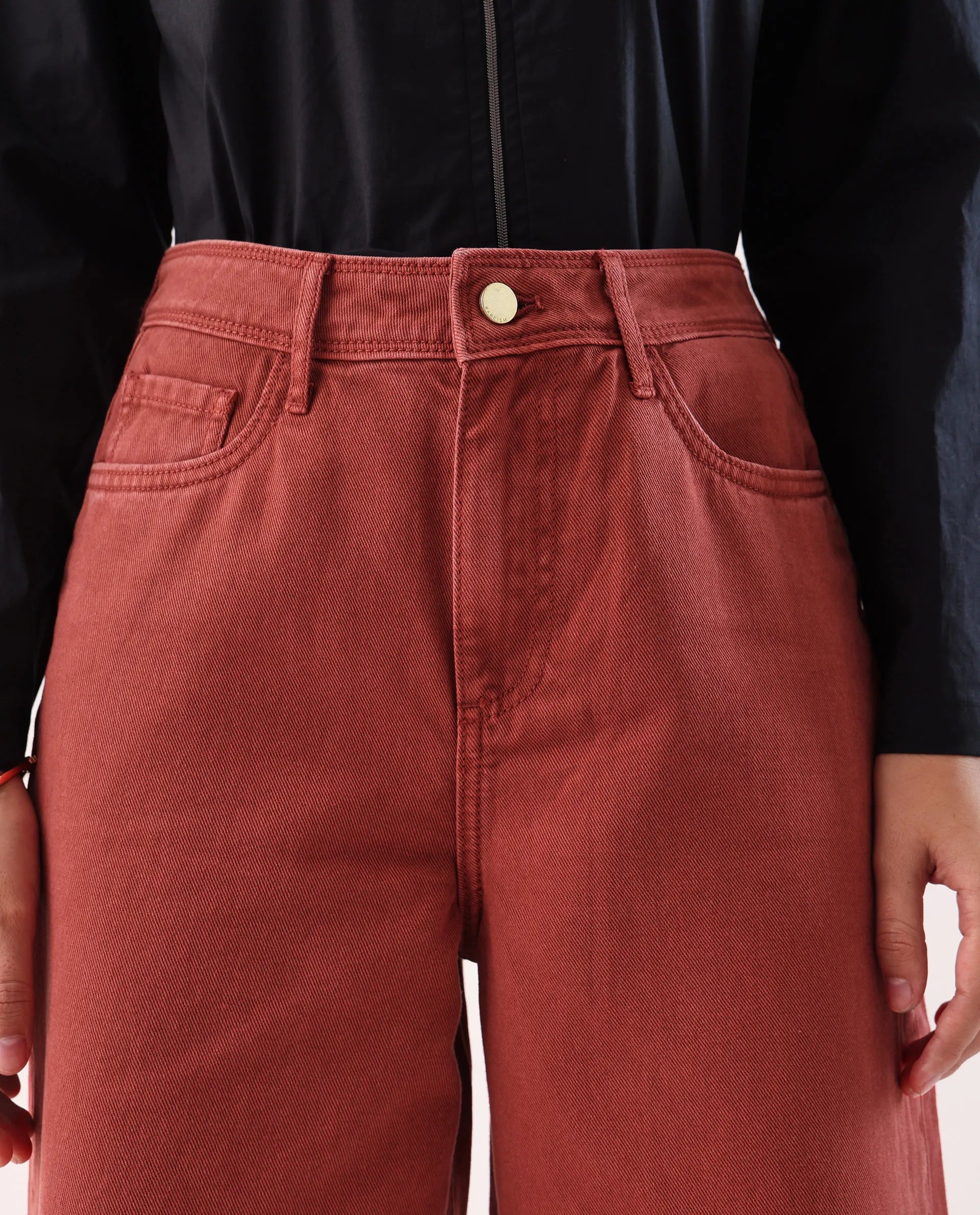 Rareism Women's Nufes Rust Cotton Wide Ankle Length Plain Trouser