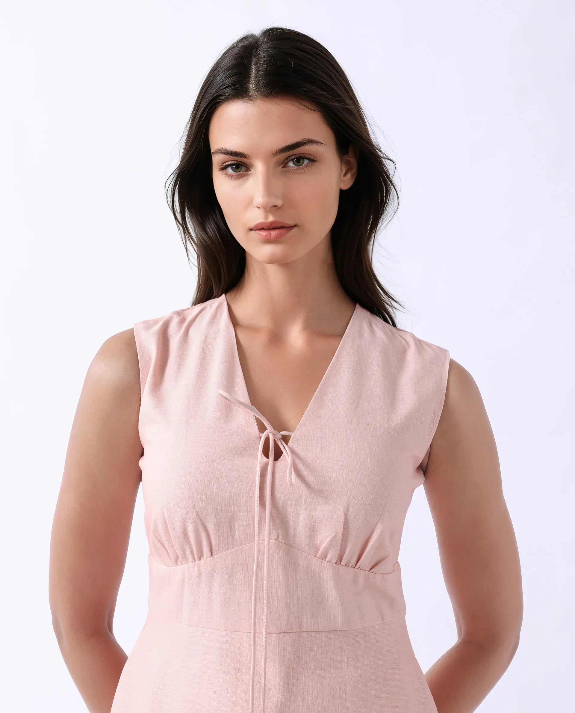 Rareism Women's Nugo Pink Cotton Blend V-Neck Floral Print Midi Dress