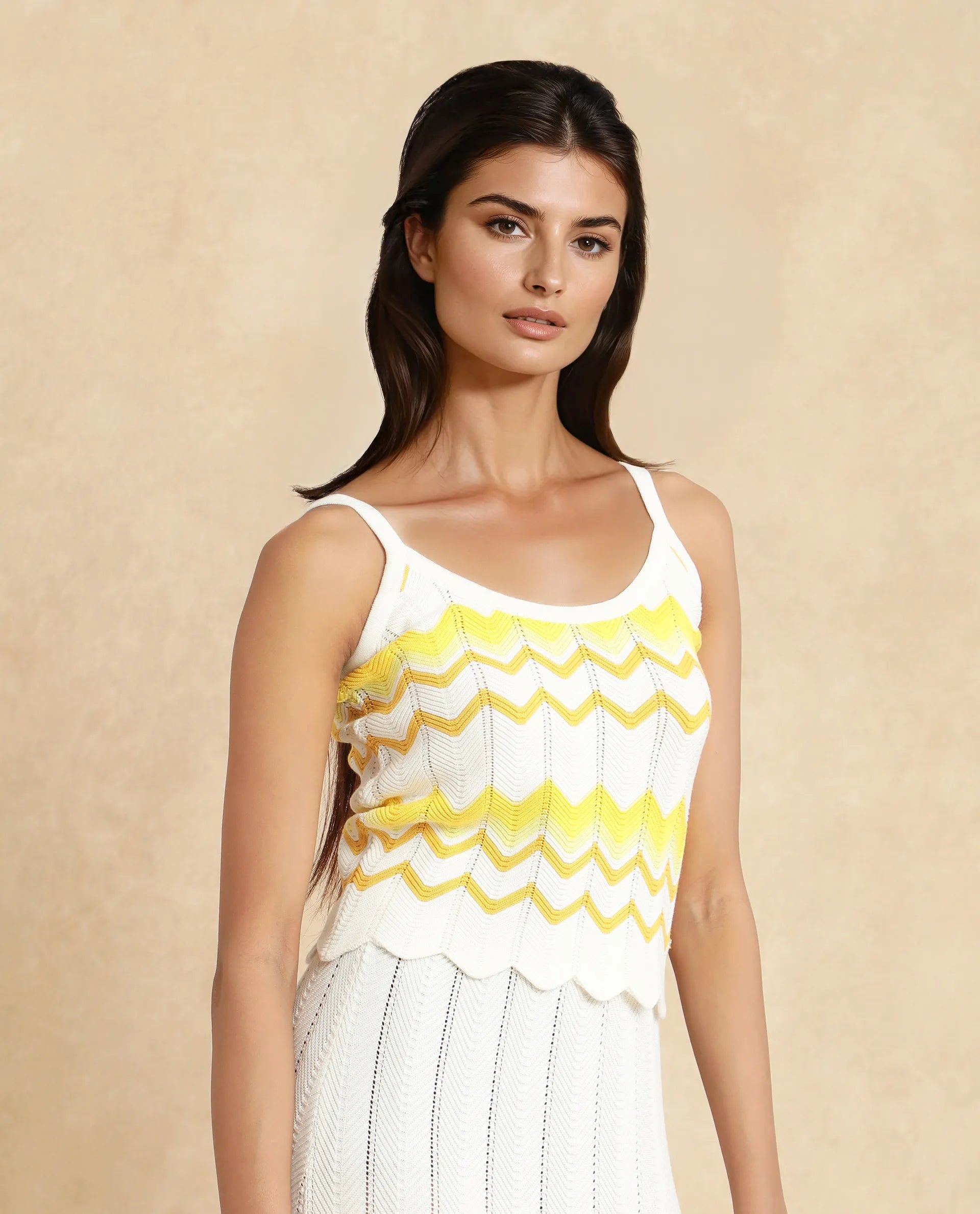 Rareism Women Nupstir-T Yellow Cotton Fabric Sleeve Less Relaxed Fit Top