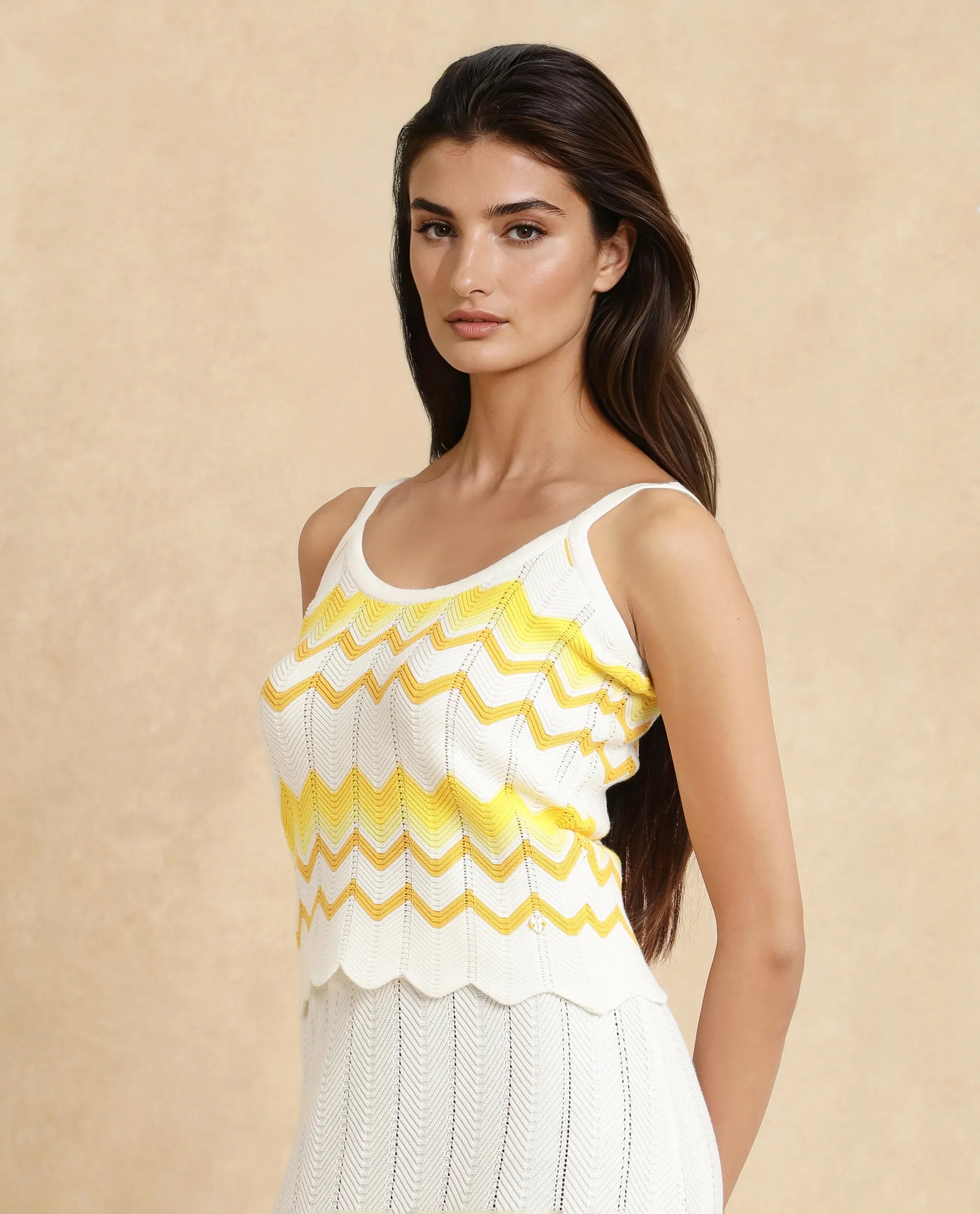 Rareism Women Nupstir-T Yellow Cotton Fabric Sleeve Less Relaxed Fit Top