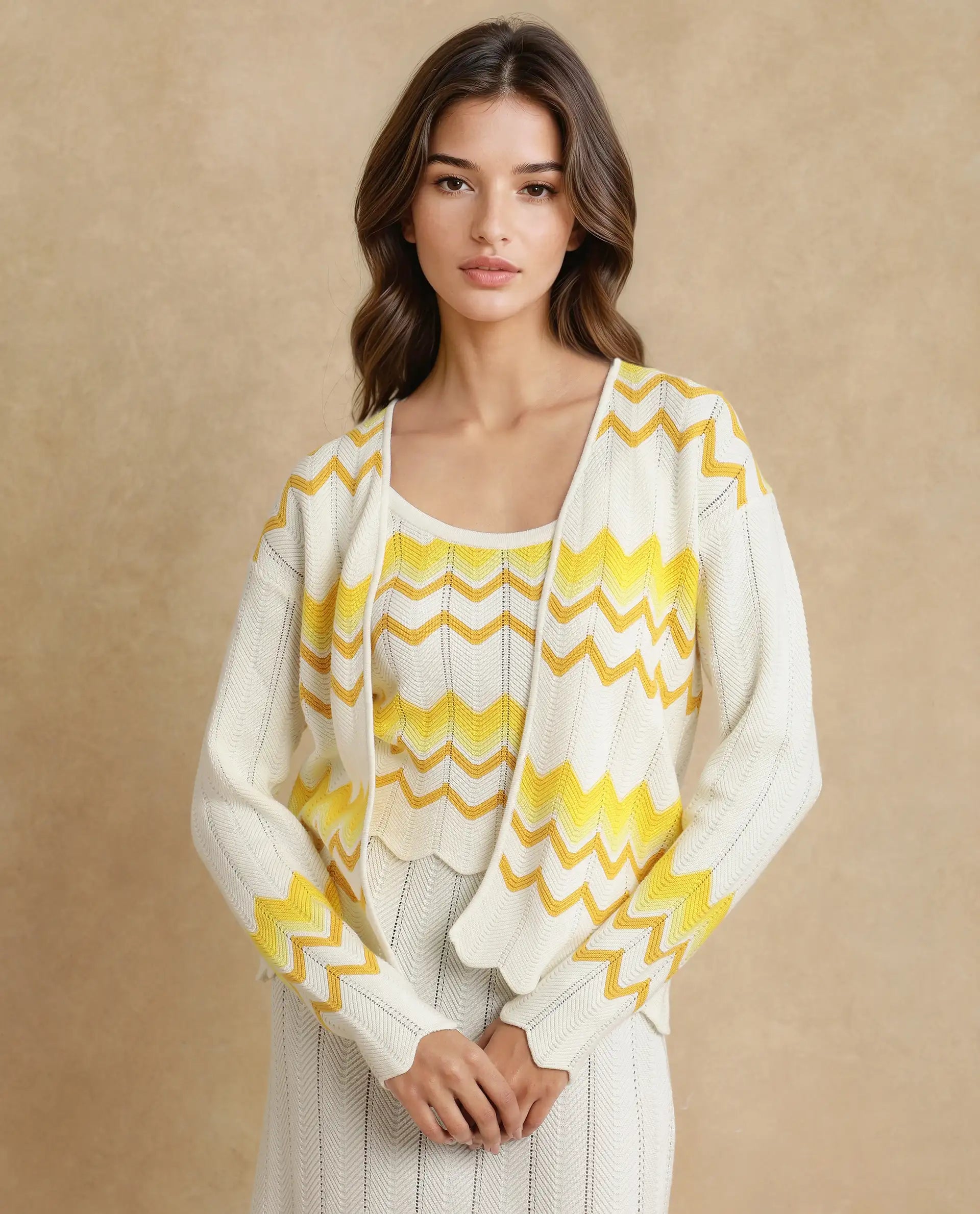 Rareism Women Nupstir-S Yellow Cotton Fabric Sleeve Less Relaxed Fit Shrug
