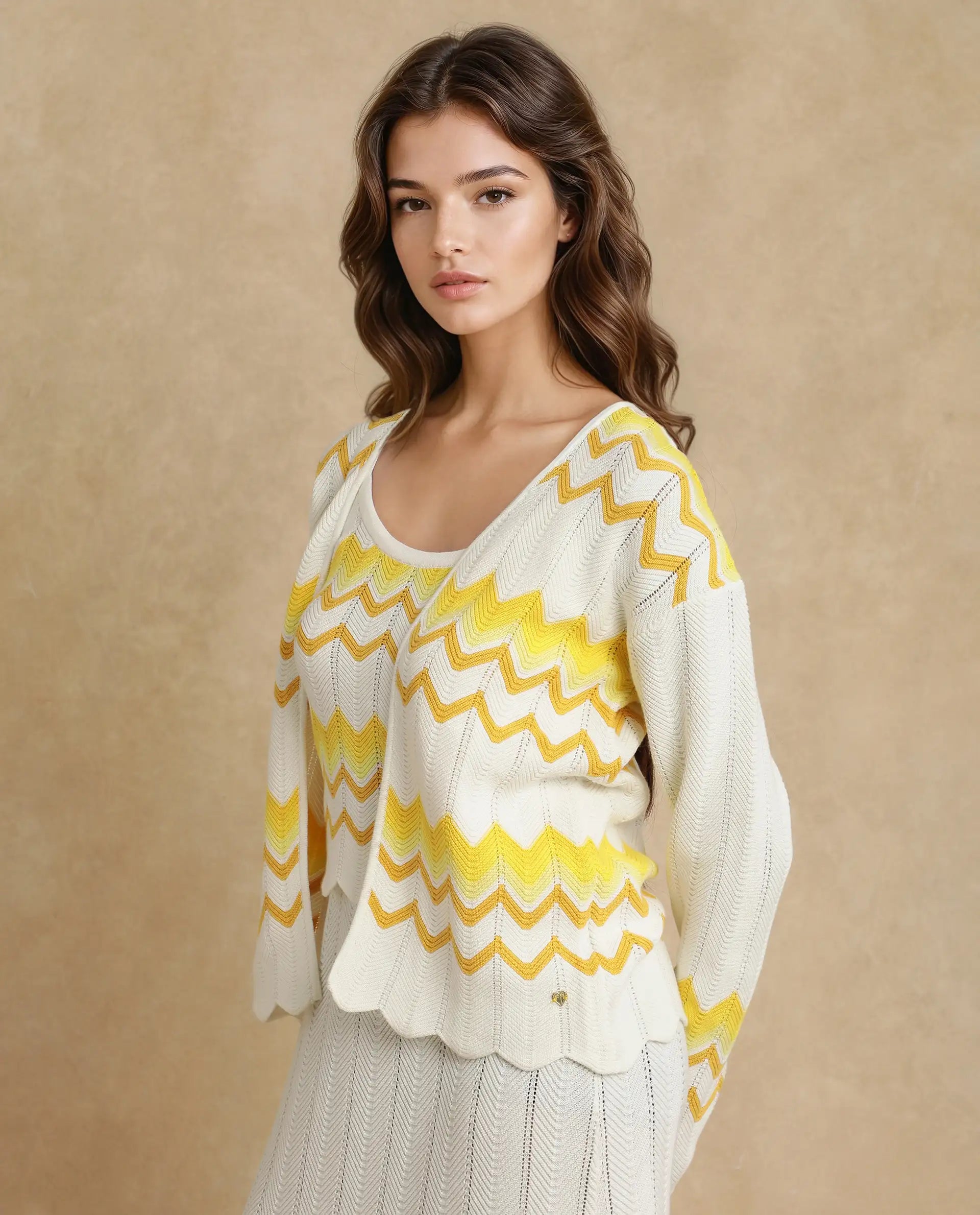 Rareism Women Nupstir-S Yellow Cotton Fabric Sleeve Less Relaxed Fit Shrug