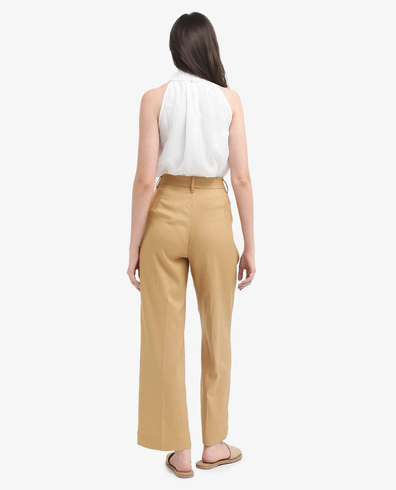 Rareism Women Nuray Tan Cotton Zipper Closure Trouser