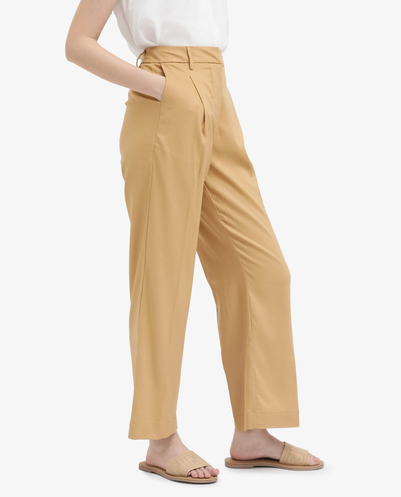 Rareism Women Nuray Tan Cotton Zipper Closure Trouser