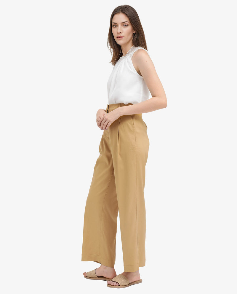 Rareism Women Nuray Tan Cotton Zipper Closure Trouser