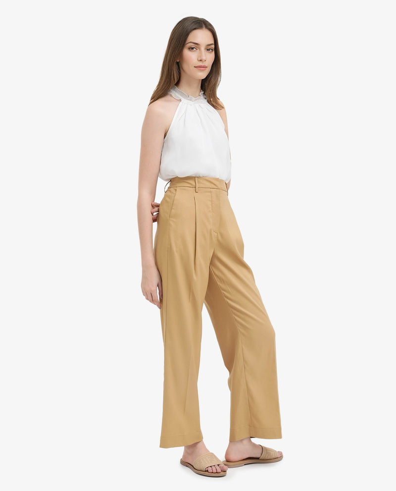 Rareism Women Nuray Tan Cotton Zipper Closure Trouser