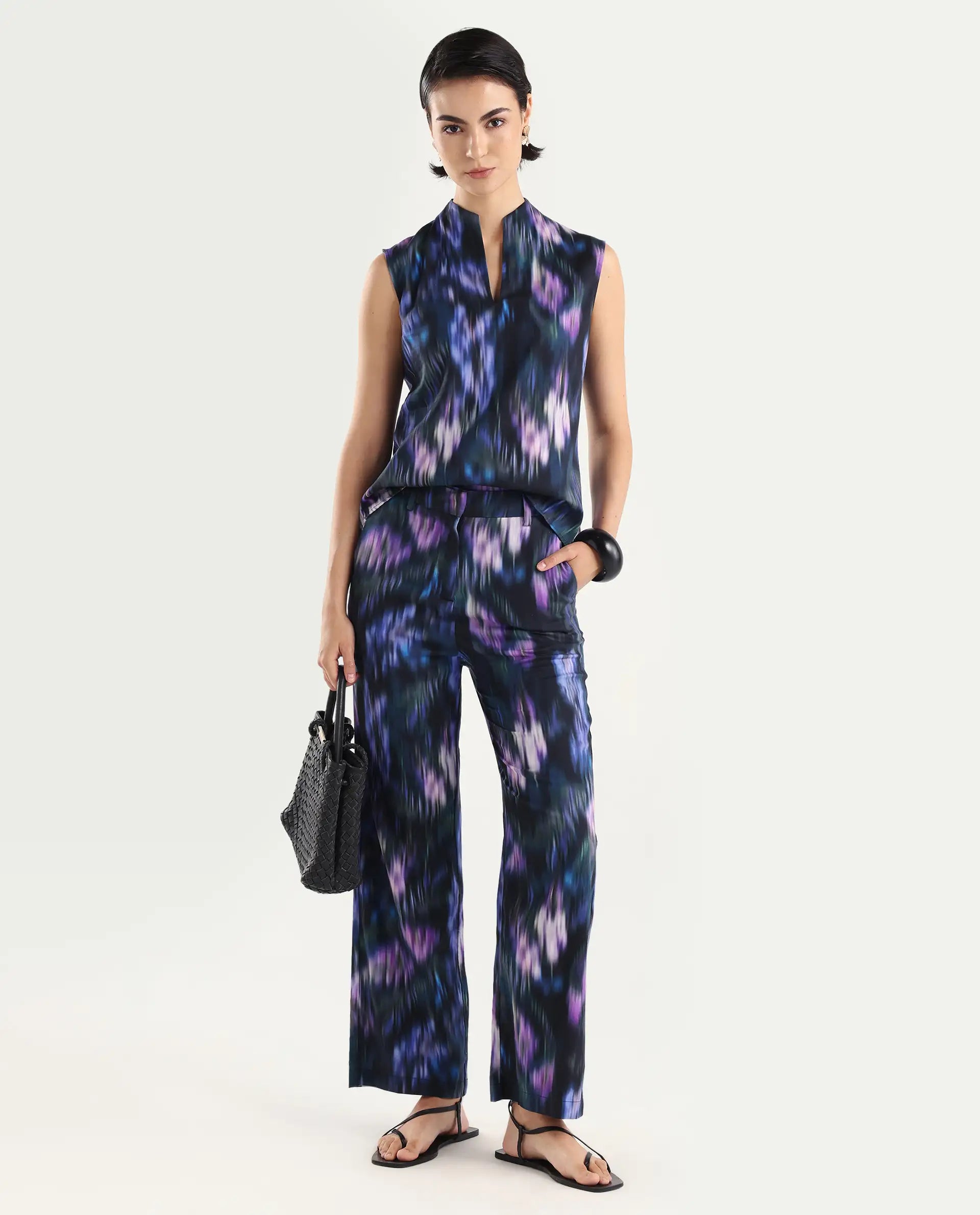 Rareism Women's Nushi B Navy Cotton Straight Fit Trouser