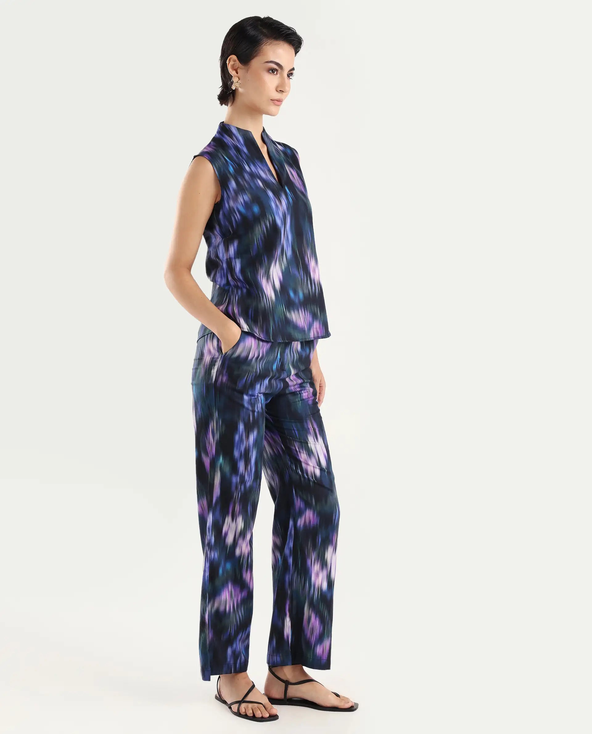 Rareism Women's Nushi B Navy Cotton Blend Straight Fit Trouser