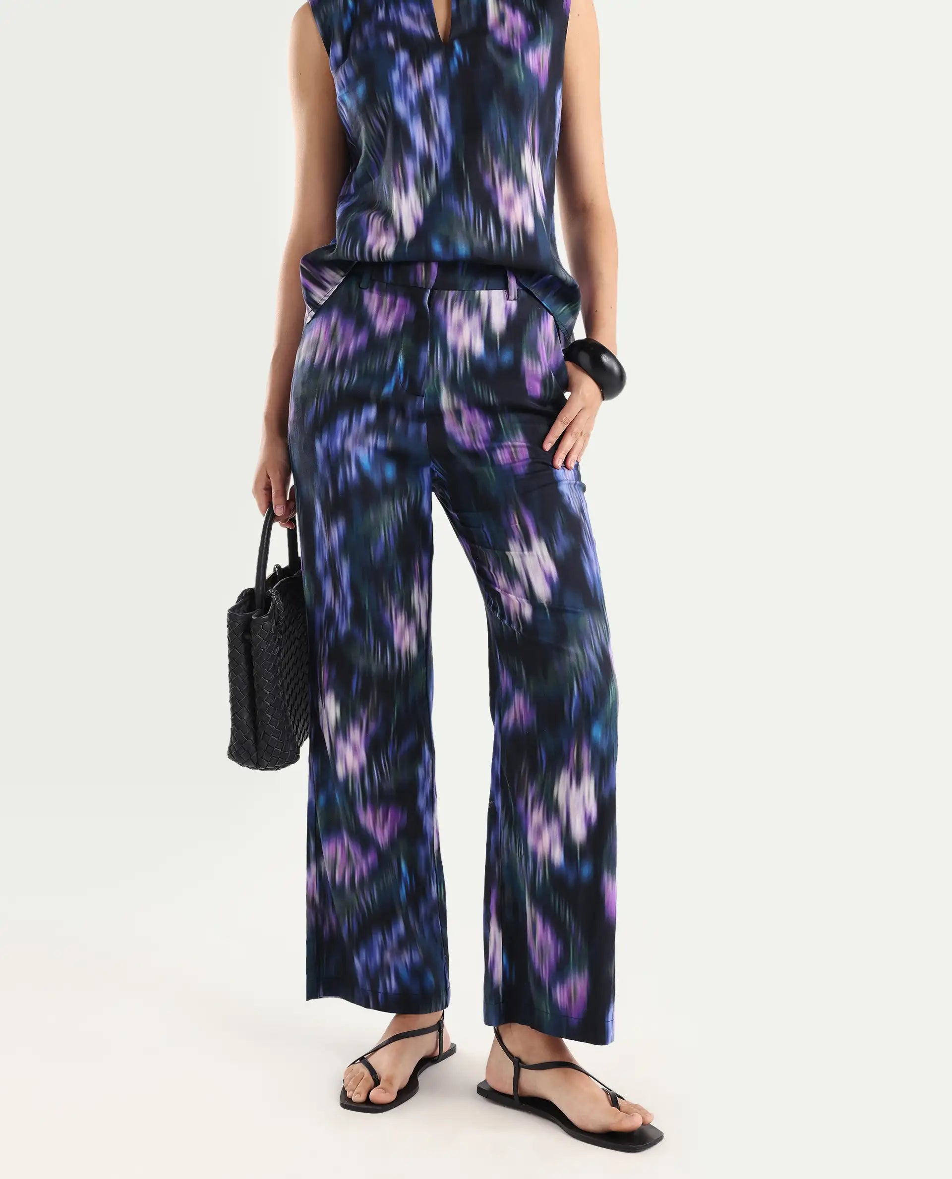 Rareism Women's Nushi B Navy Cotton Blend Straight Fit Trouser