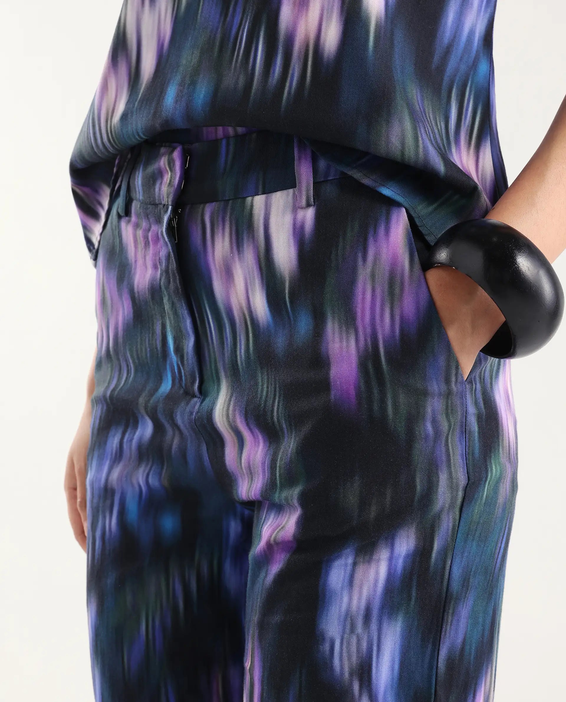 Rareism Women's Nushi B Navy Cotton Blend Straight Fit Trouser