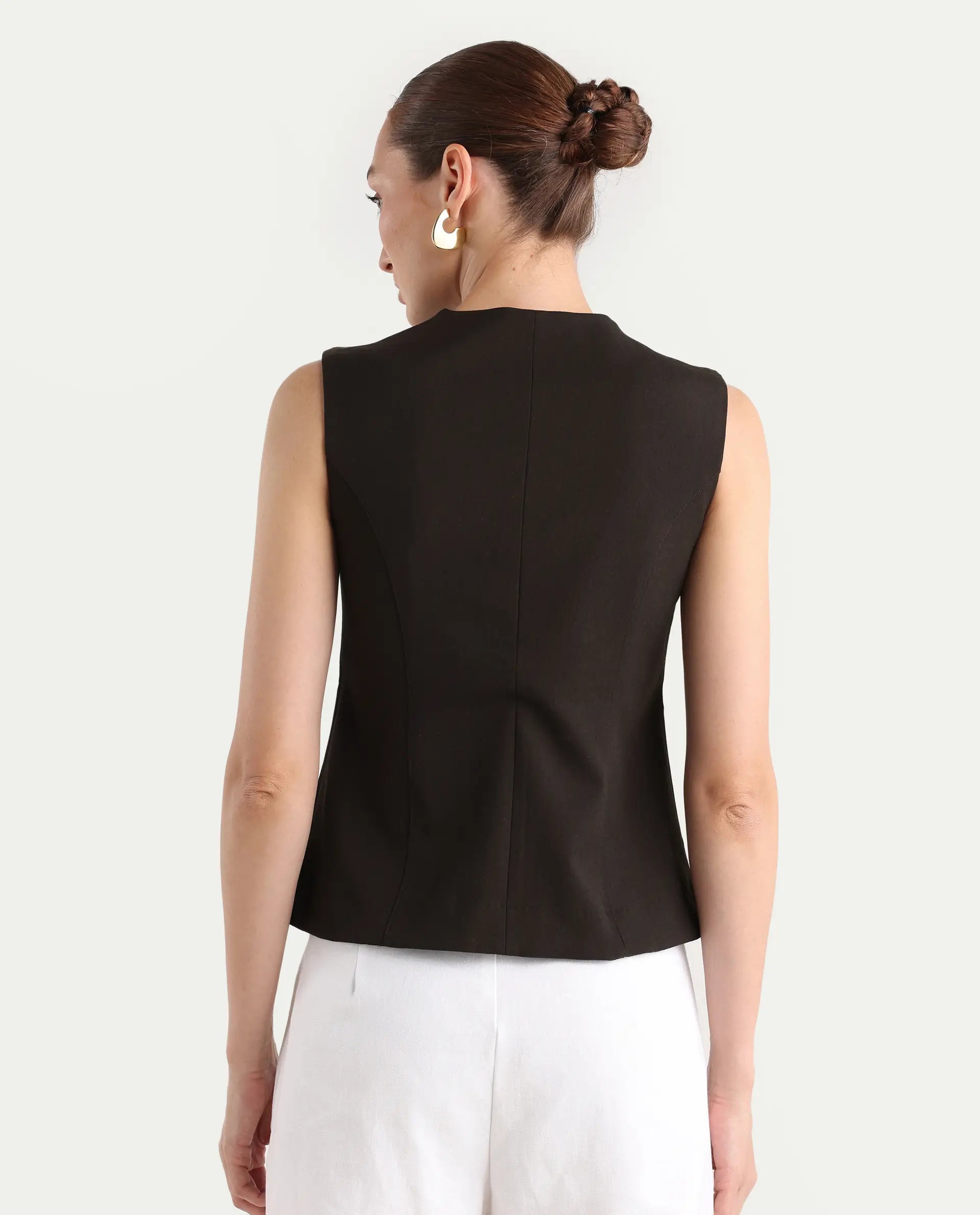 Rareism Woman Nuzor-T Dark Brown Poly Viscose Solid Fitted Top