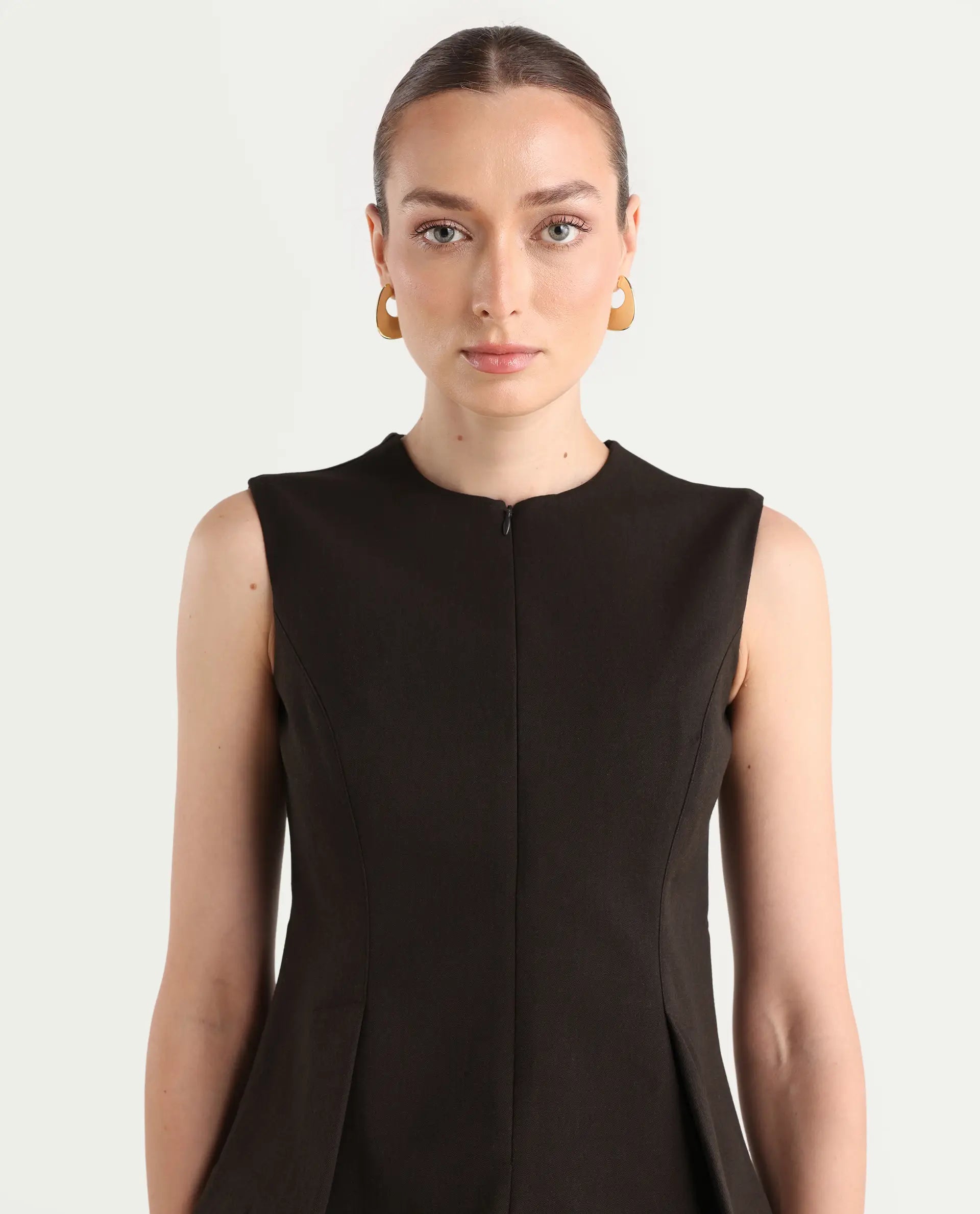 Rareism Woman Nuzor-T Dark Brown Poly Viscose Solid Fitted Top