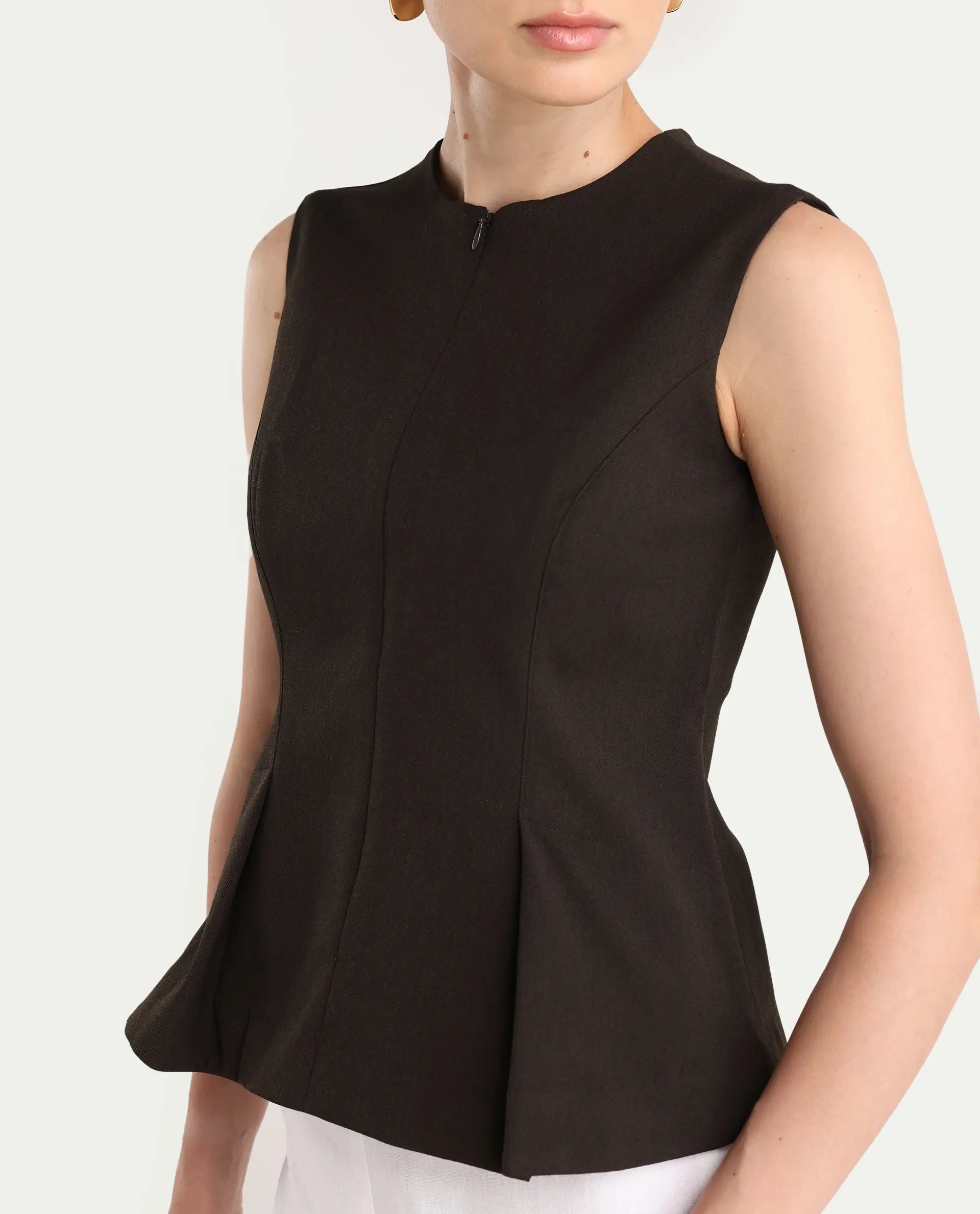 Rareism Woman Nuzor-T Dark Brown Poly Viscose Solid Fitted Top