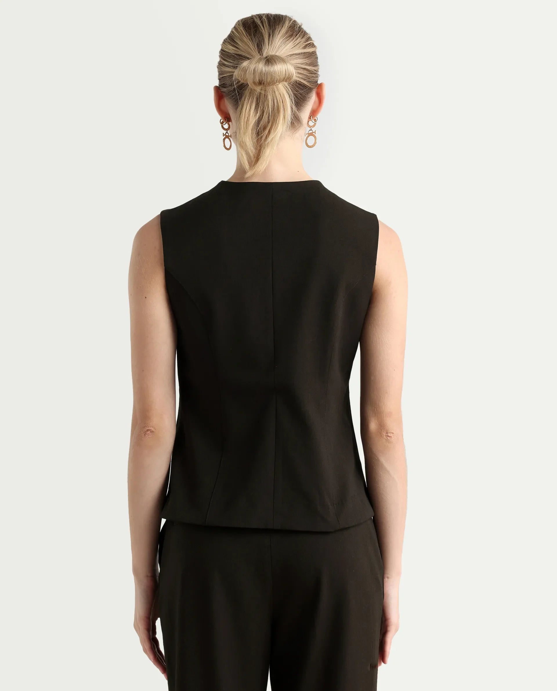 Rareism Woman Nuzor-T Dark Brown Poly Viscose Solid Fitted Top