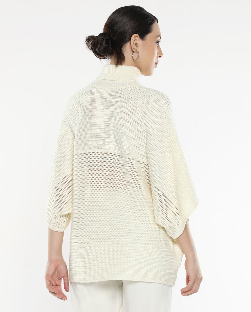 Rareism Women Oaklen Off White Acrylic Fabric Oversized Fit Plain Sweater