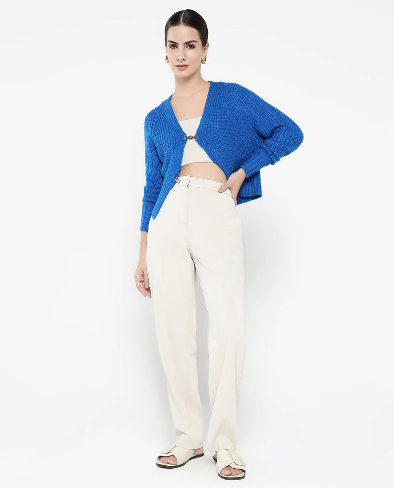 Rareism Women Okali Blue Relaxed Fit Plain Cardigan