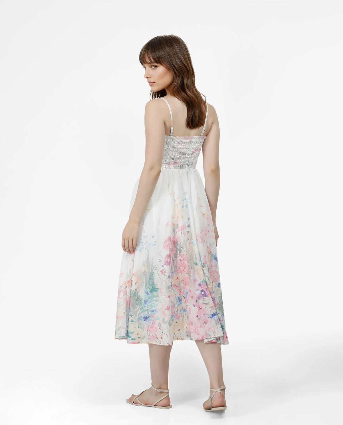 Rareism Women's Epsem Multi Polyester Blend Tube Neck Floral Print Sleeveless Midi Fit And Flare Dress