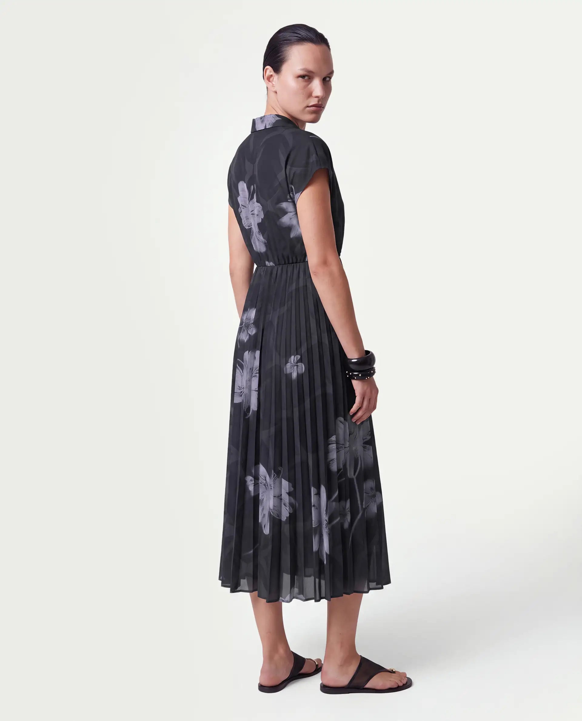 Rareism Women's Omago Black Polyester Pull-On Wrap Floral Print Dress