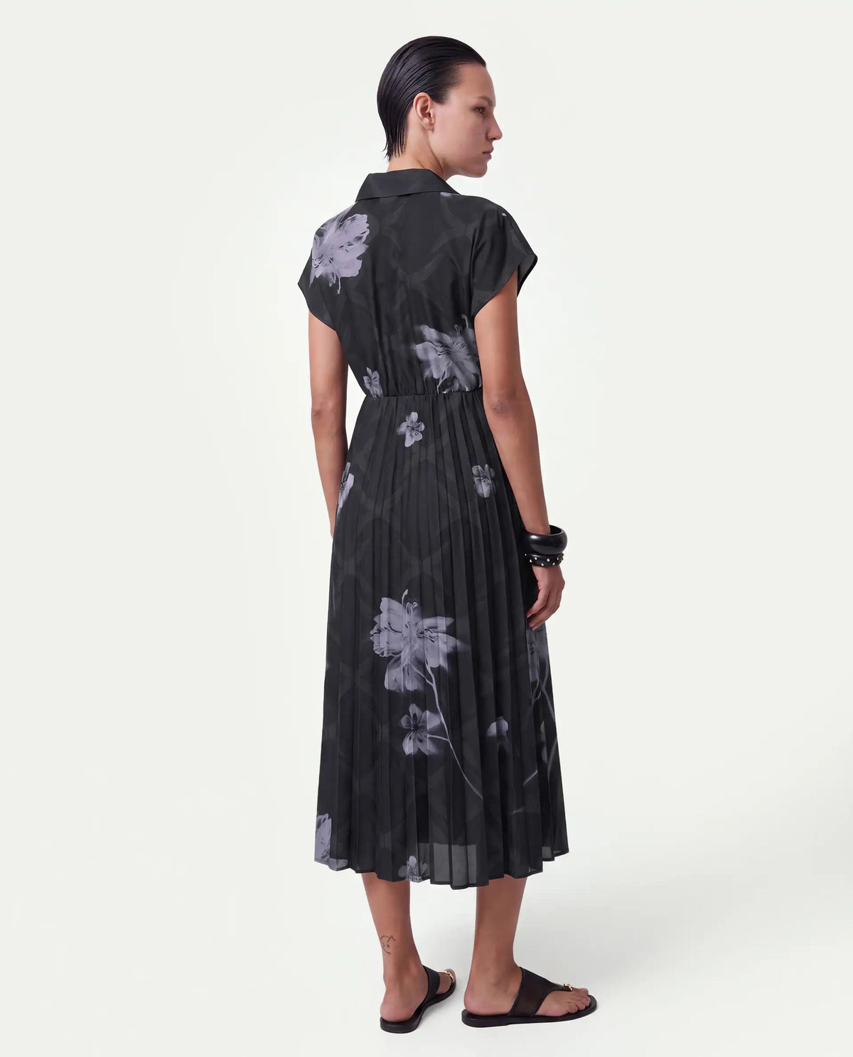 Rareism Women's Omago Black Polyester Pull-On Wrap Floral Print Dress