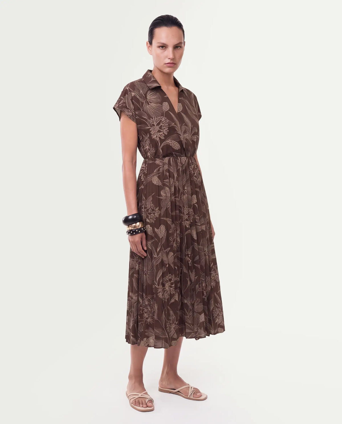 Rareism Women's Omag Dark Brown Polyester Pull-On Wrap Floral Print Dress