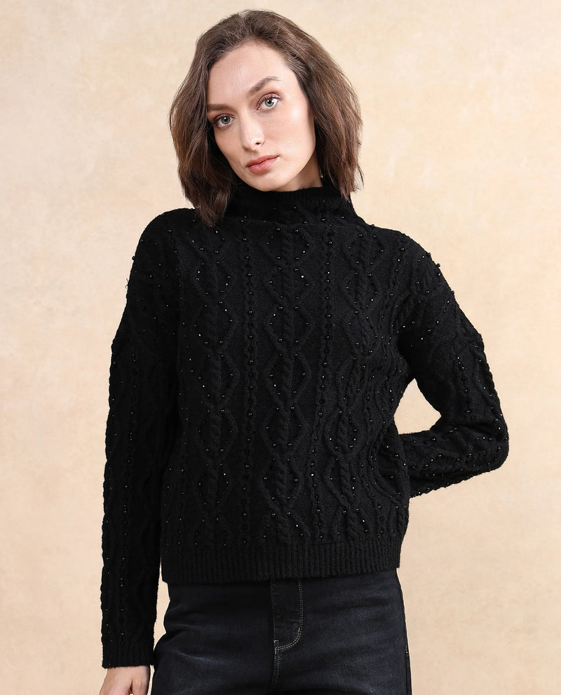 Rareism Women Osmaniye Black Plain Sweater