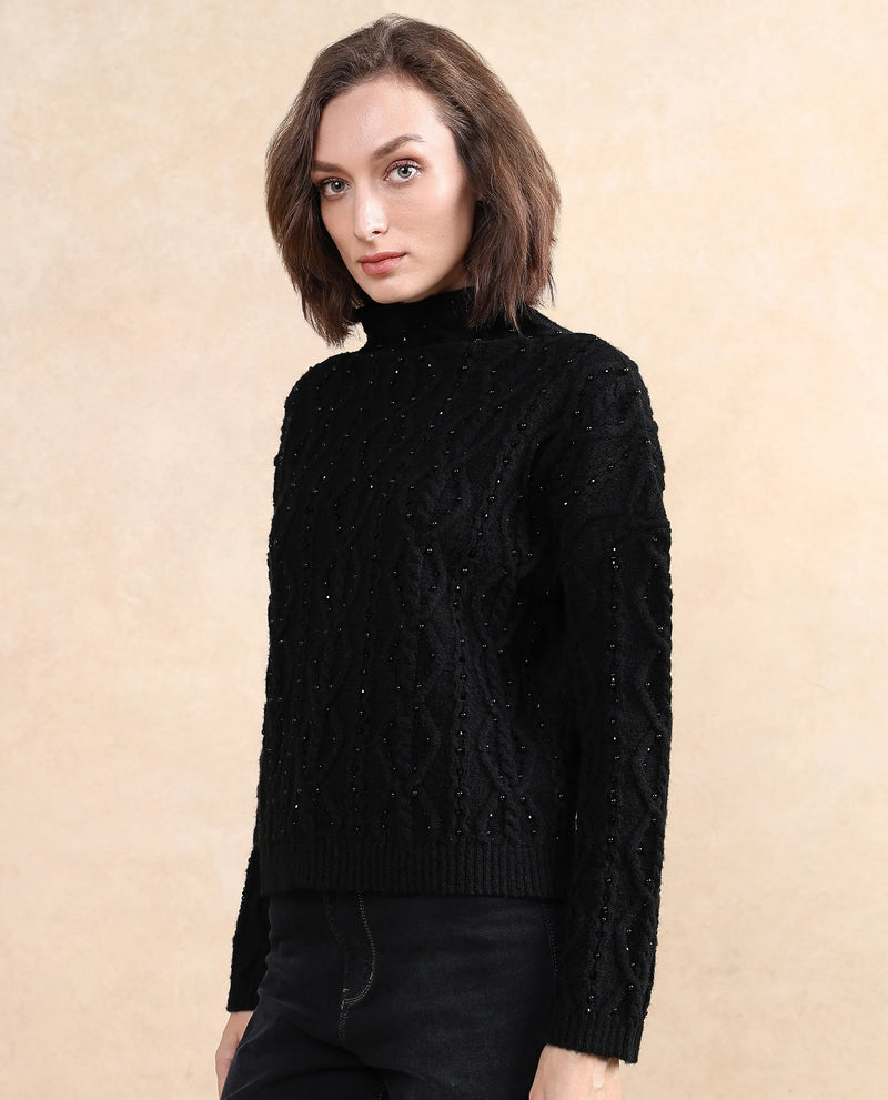 Rareism Women Osmaniye Black Plain Sweater