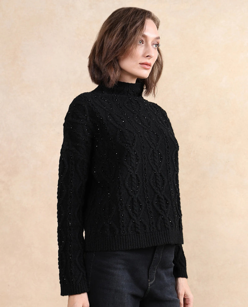 Rareism Women Osmaniye Black Plain Sweater