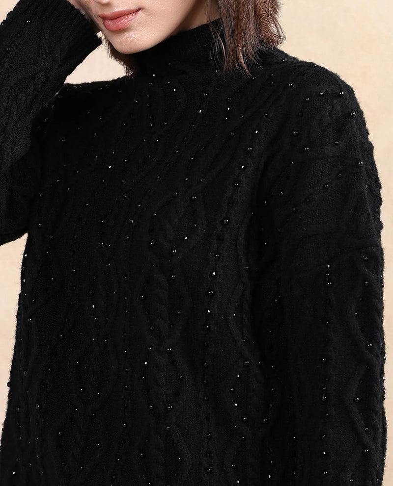 Rareism Women Osmaniye Black Plain Sweater