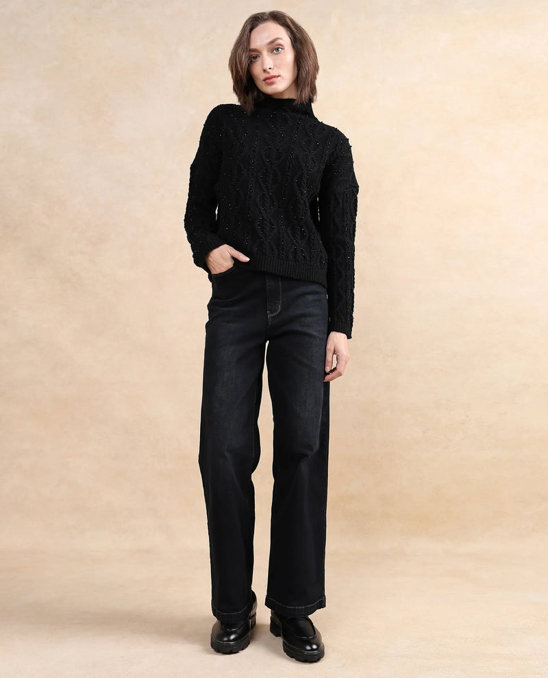 Rareism Women Osmaniye Black Plain Sweater