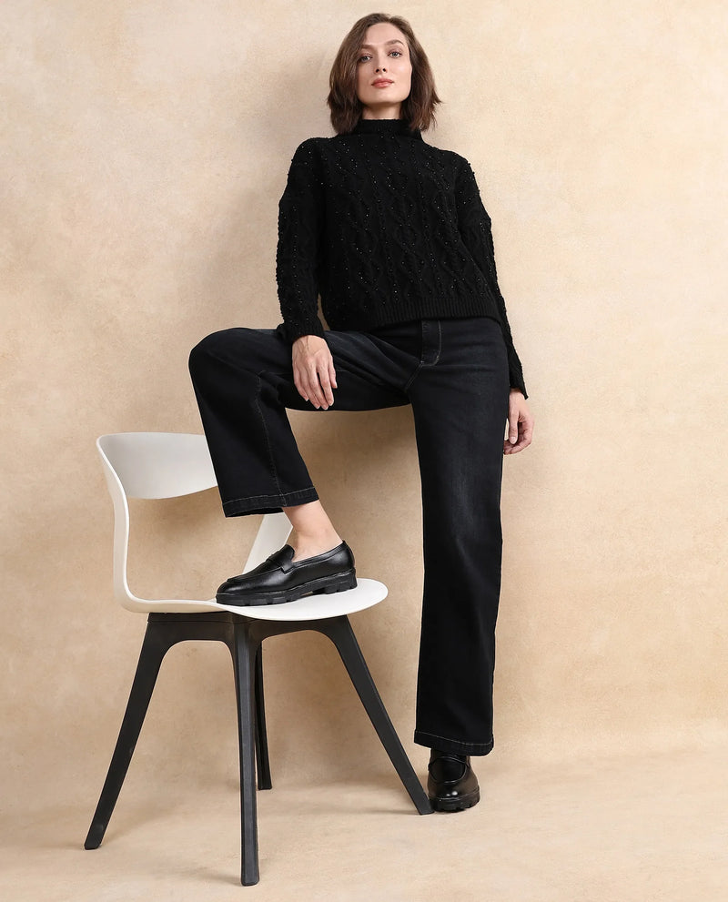 Rareism Women Osmaniye Black Plain Sweater