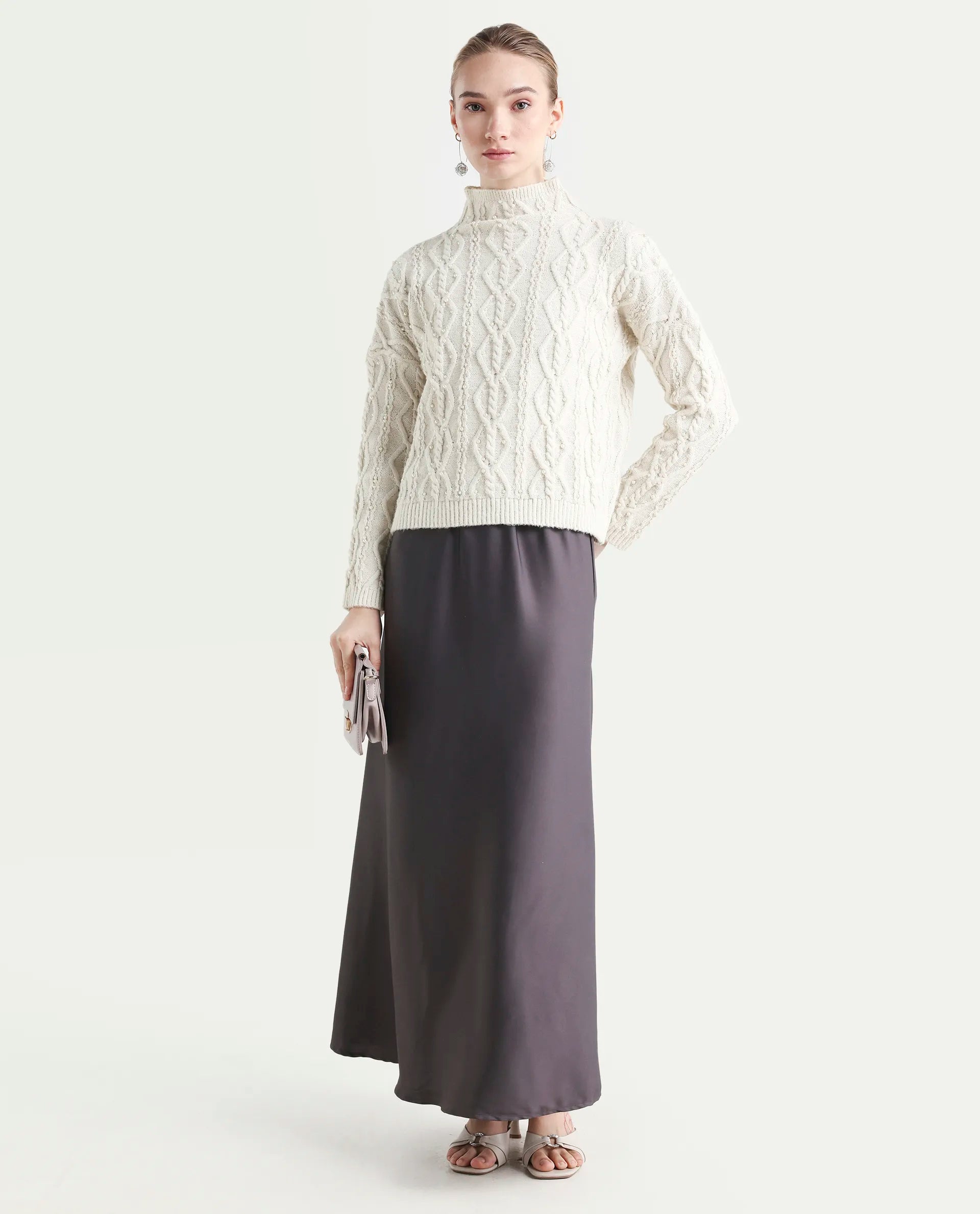Rareism Women's Polyester High Neck Plain Relaxed Fit Sweater