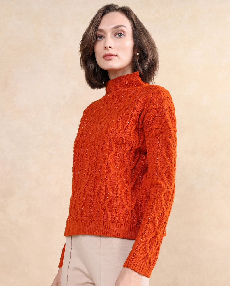 Rareism Women Osmaniye Rust Plain Sweater