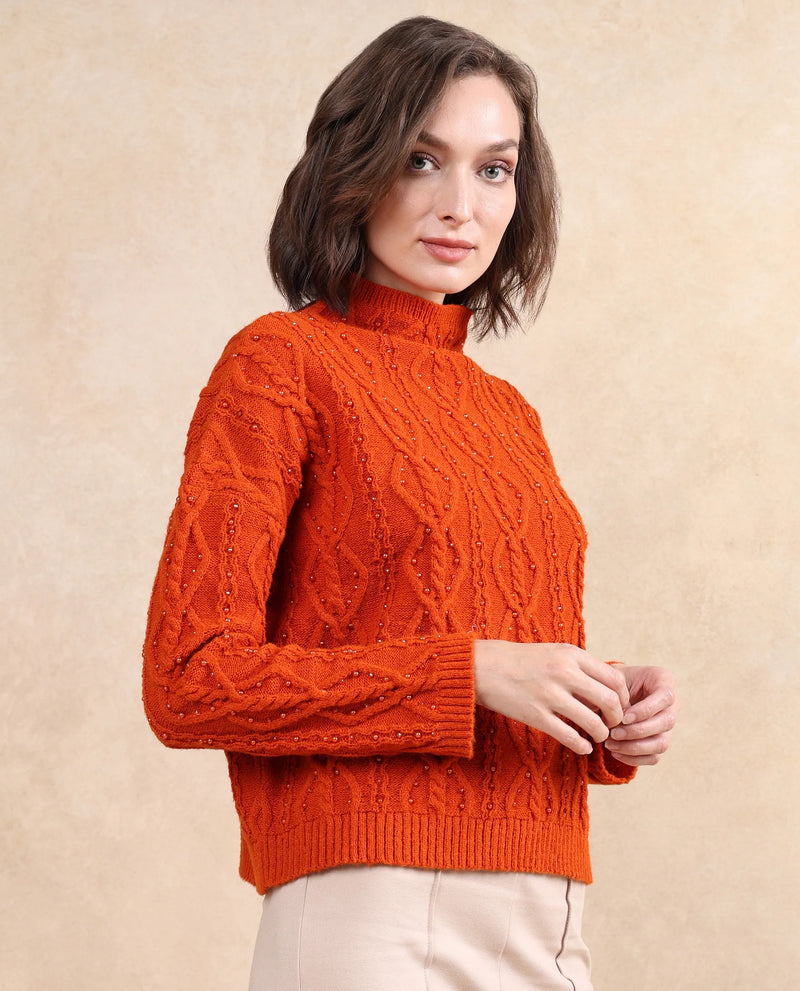 Rareism Women Osmaniye Rust Plain Sweater