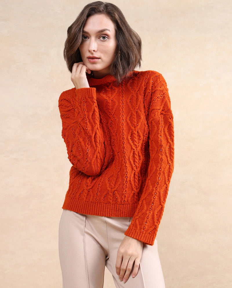 Rareism Women Osmaniye Rust Plain Sweater