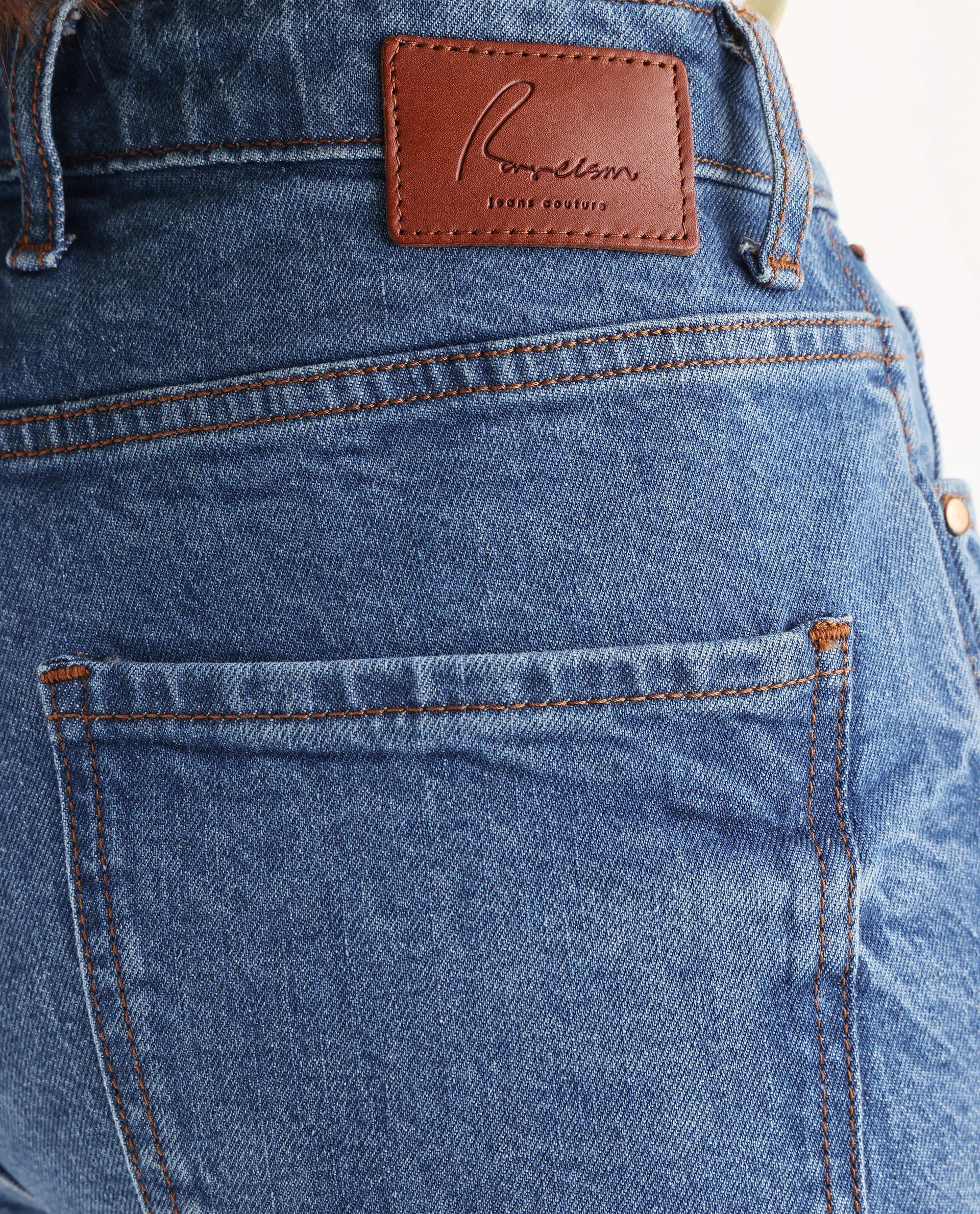 Rareism Women's Osseo Blue Cotton Blend Plain Ankle Length Smart Straight Fit Jeans