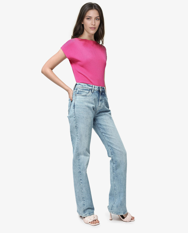 Rareism Women Osseo Pastel Blue Cotton Elastane Fabric Solid Regular Length Jeans