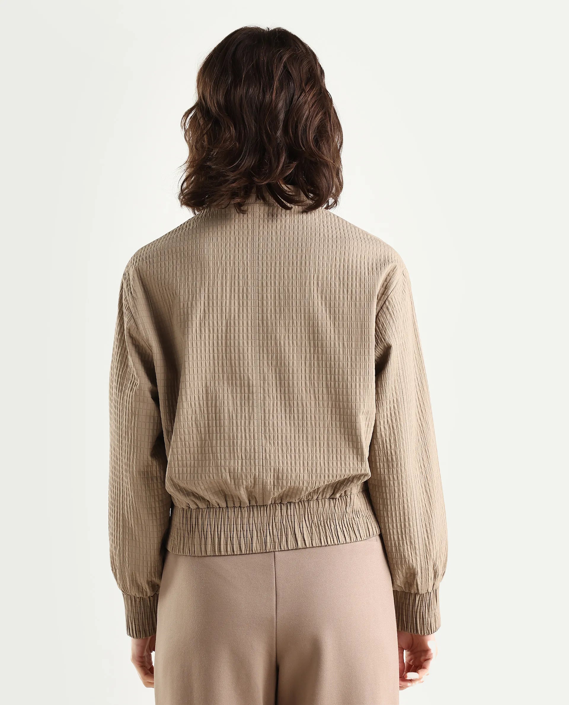 Rareism Women's Omri Cement Polyester Mandrin Collar Regular Plain Jacket