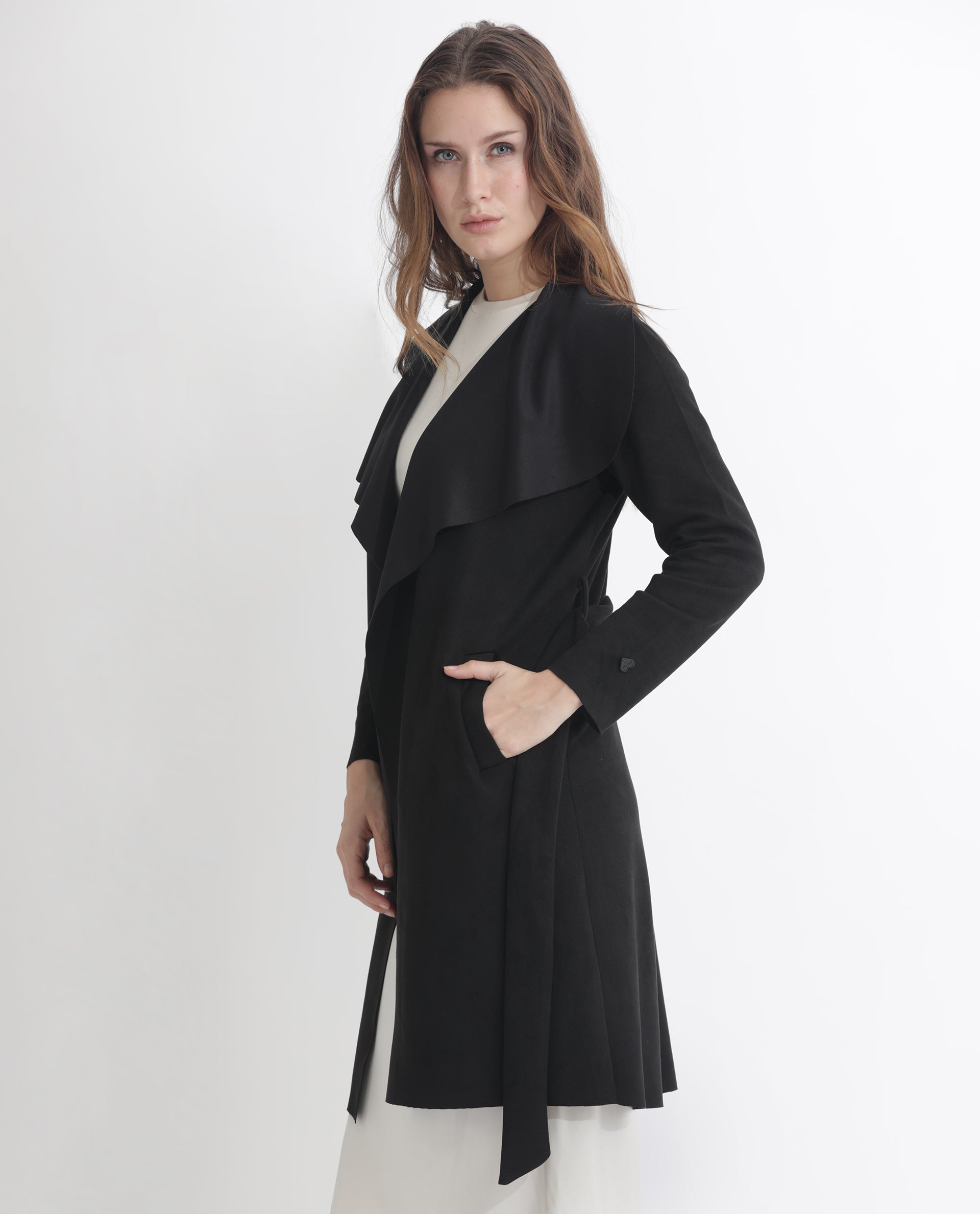Rareism Women Palmer 1 Black Polyester Fabric Full Sleeves Solid Collarless Jacket